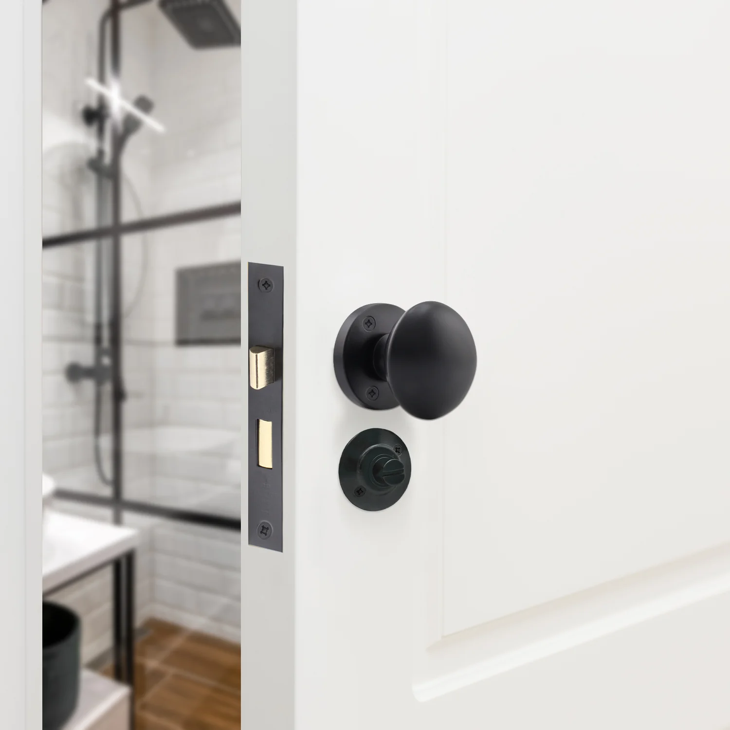 Victorian Matt Black Mortice Door Knob Kit - 80mm Bathroom Lock - 76mm Hinges - Image 5