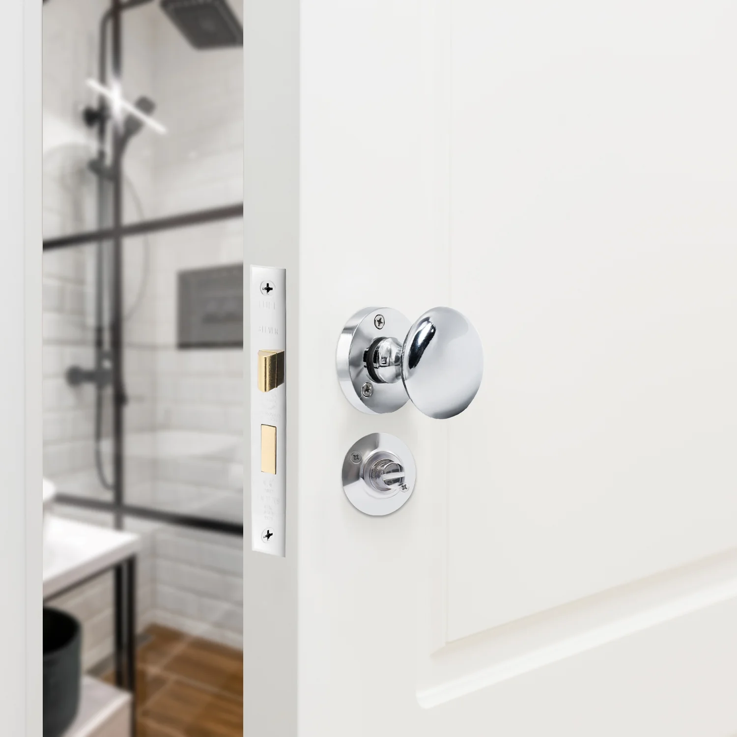 Victorian Polished Chrome Mortice Door Knob Kit - 80mm Bathroom Lock - 76mm Hinges - Image 5