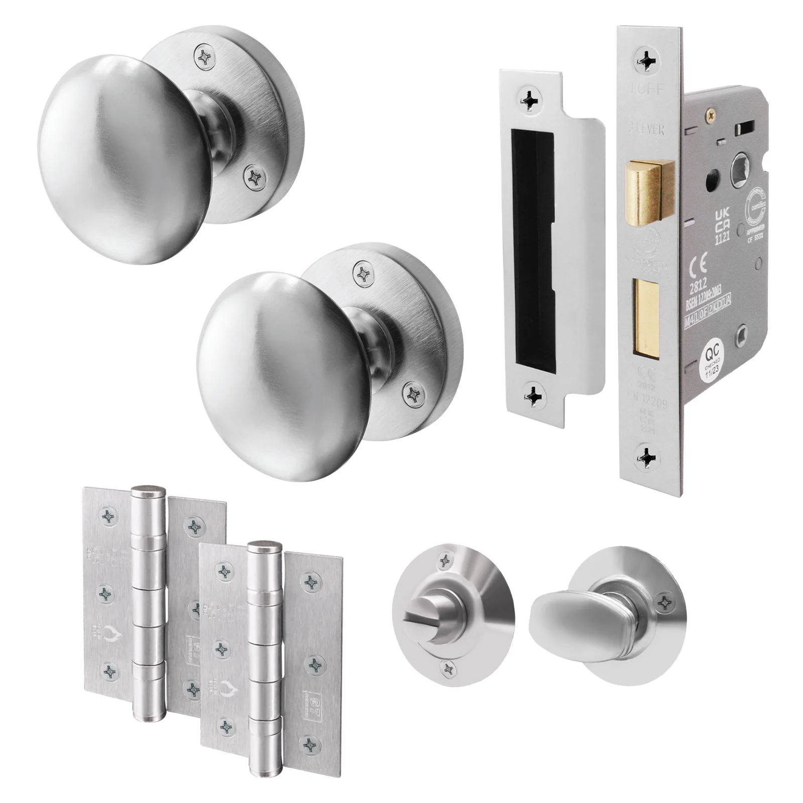 Victorian Satin Chrome Mortice Door Knob Kit - 80mm Bathroom Lock