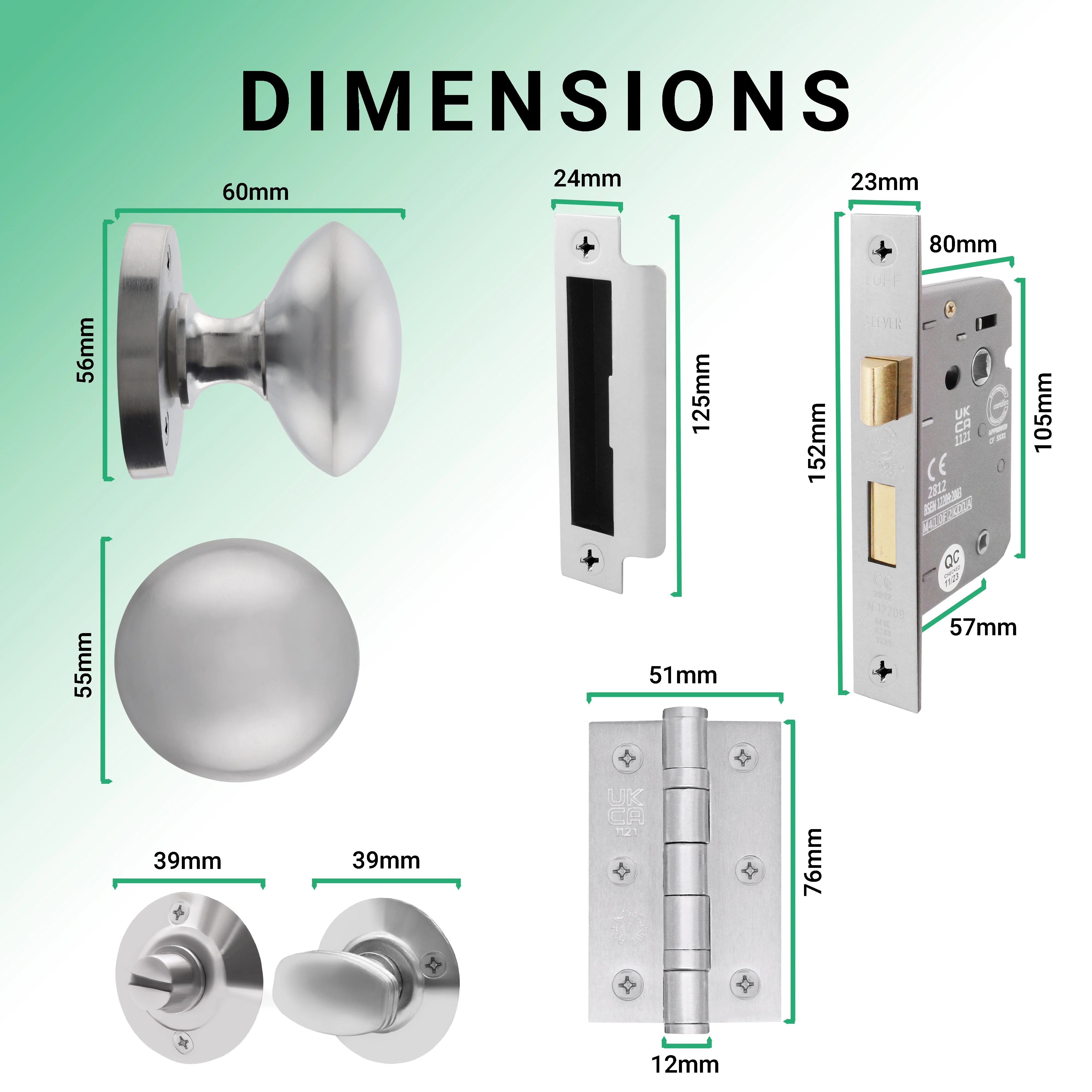Victorian Satin Chrome Mortice Door Knob Kit - 80mm Bathroom Lock - Image 3