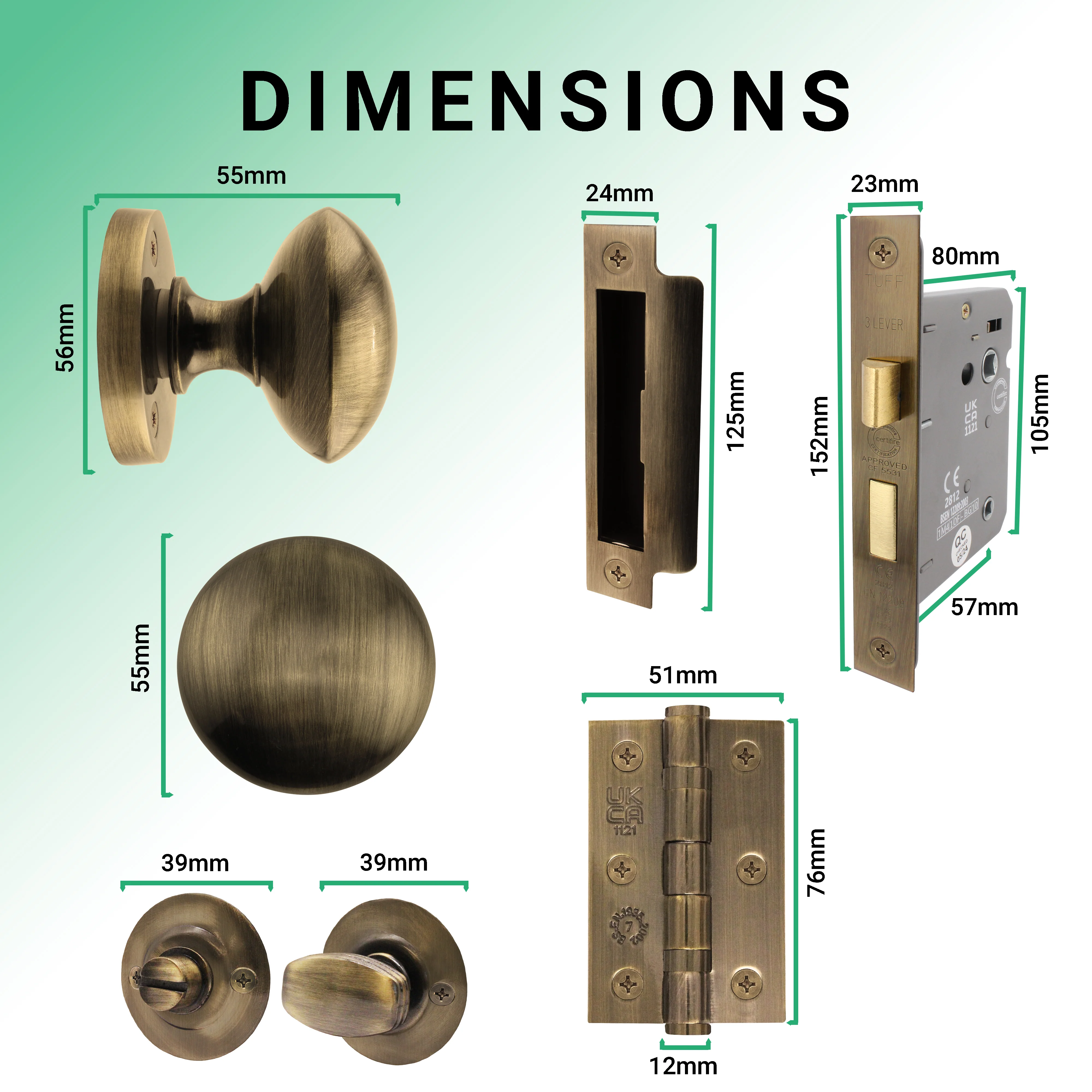 Victorian Antique Brass Mortice Door Knob Kit - 80mm Bathroom Lock - Image 3