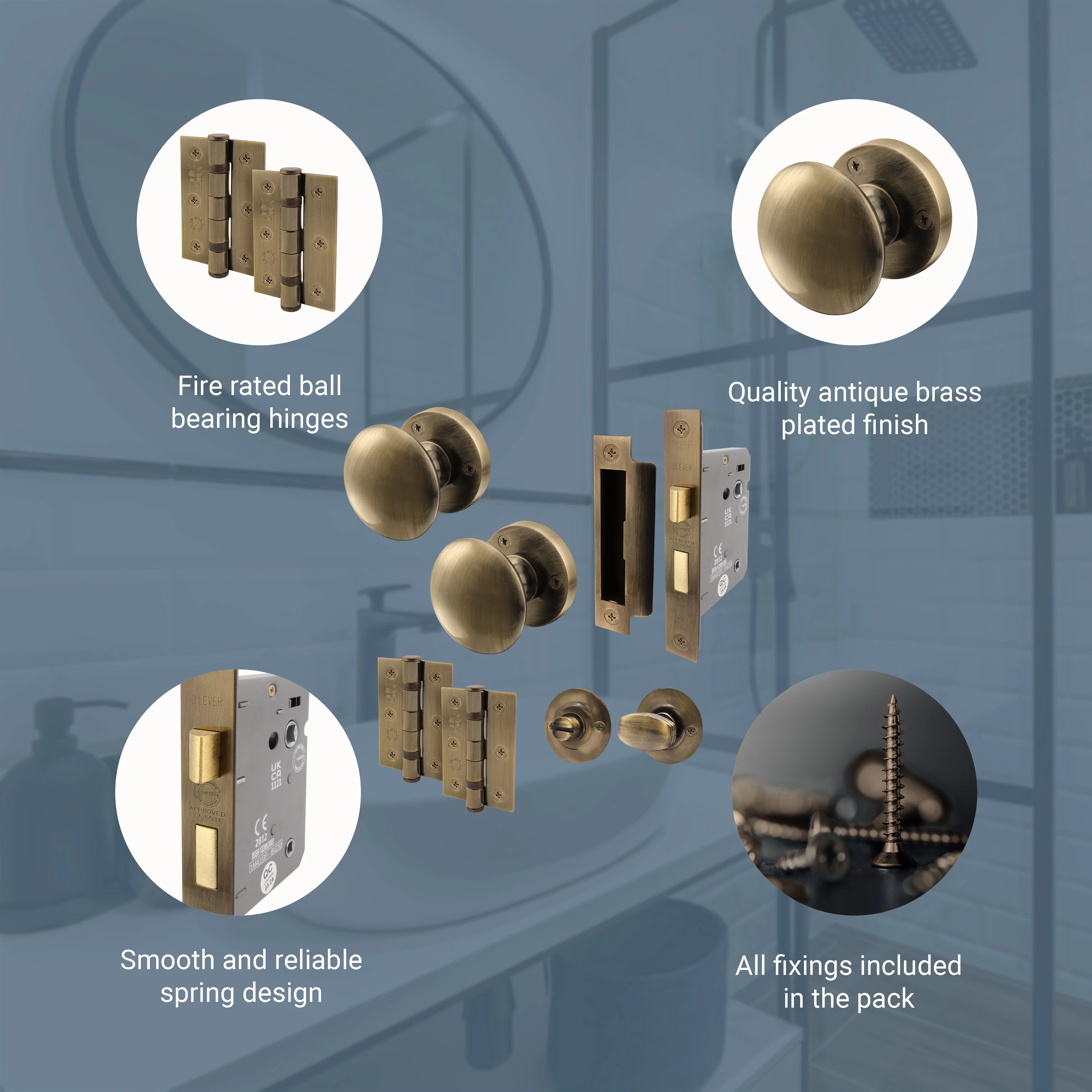 Victorian Antique Brass Mortice Door Knob Kit - 80mm Bathroom Lock - Image 4