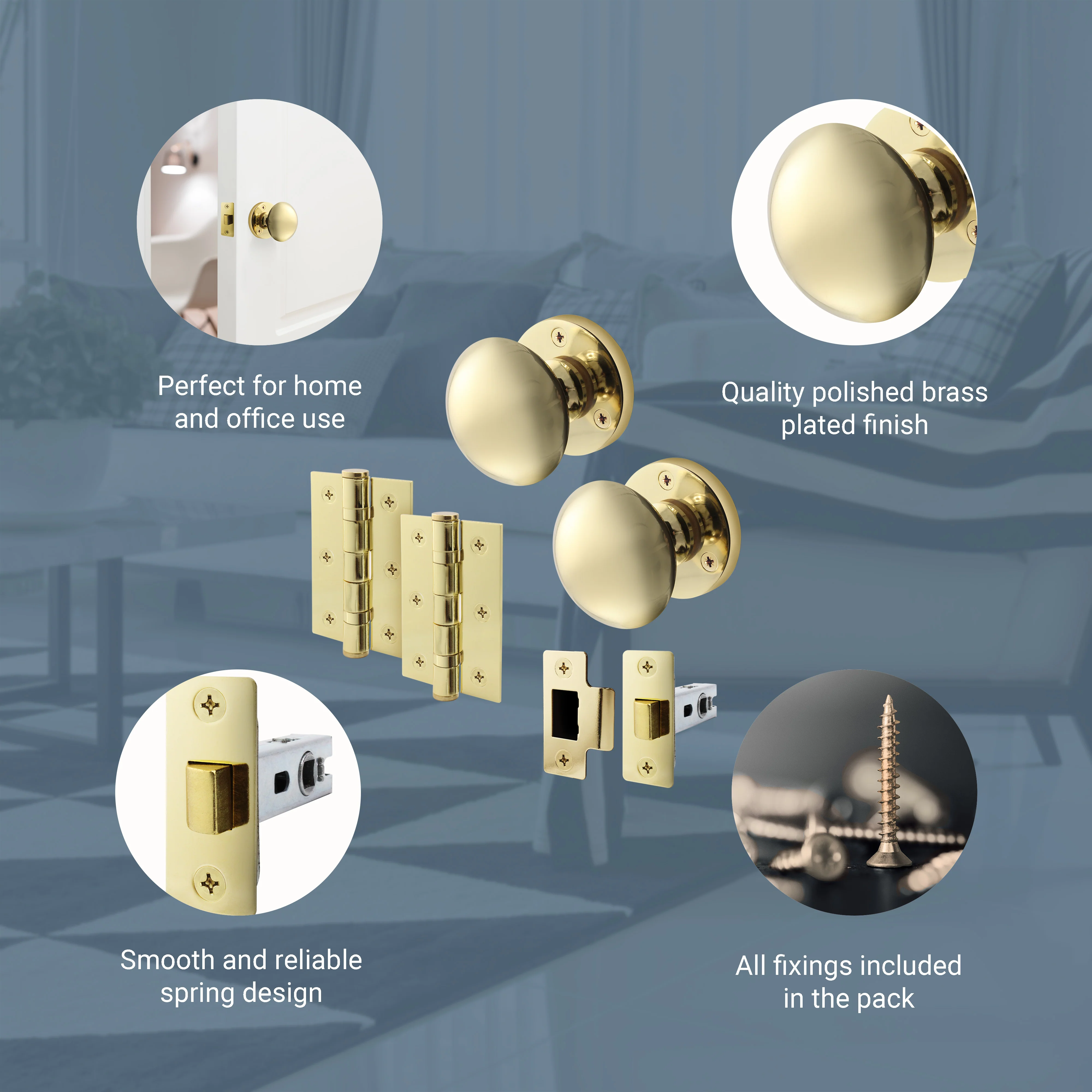 Victorian Polished Brass Mortice Door Knob Kit - 76mm Latch - Image 4