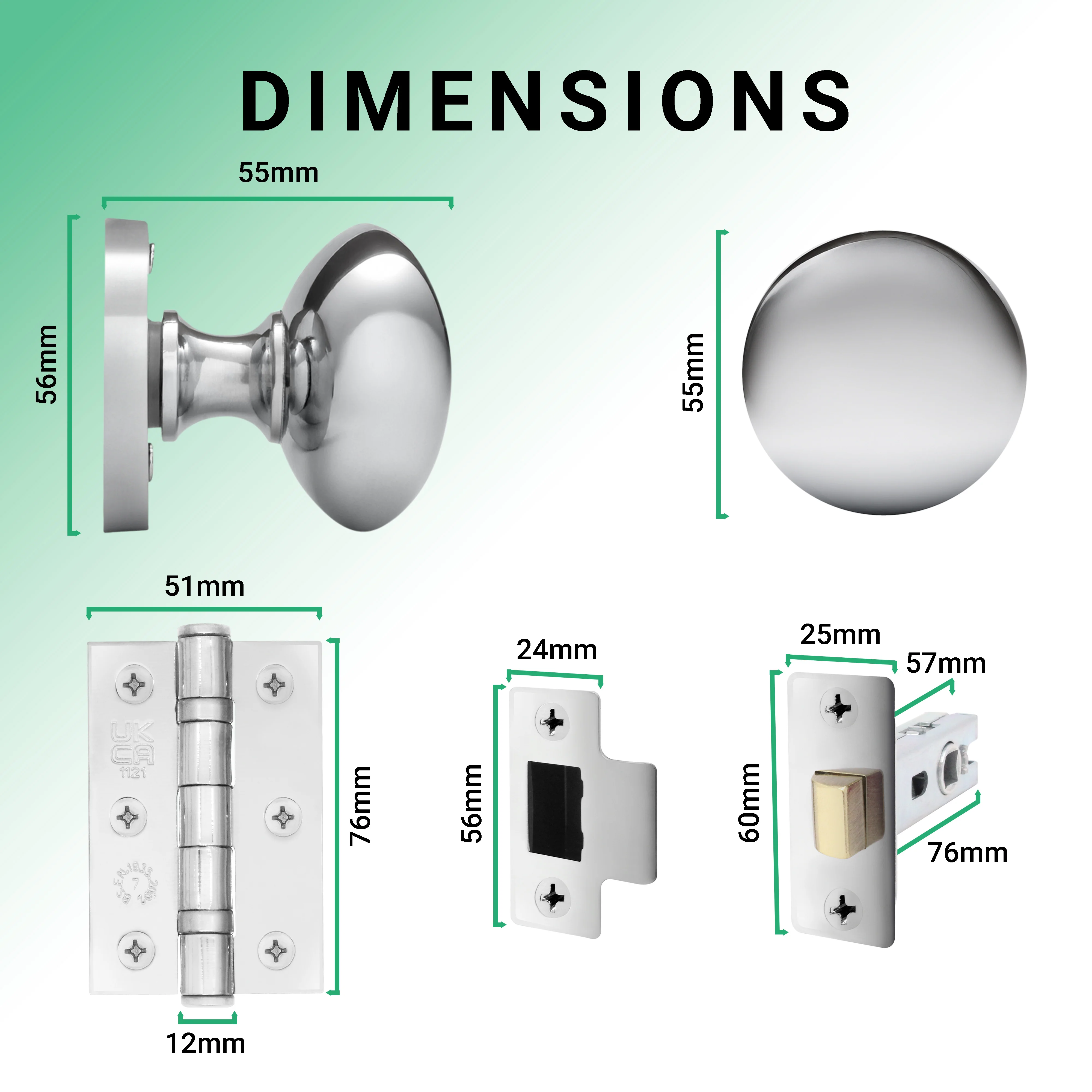 Victorian Polished Chrome Mortice Door Knob Kit - 76mm Latch - Image 3
