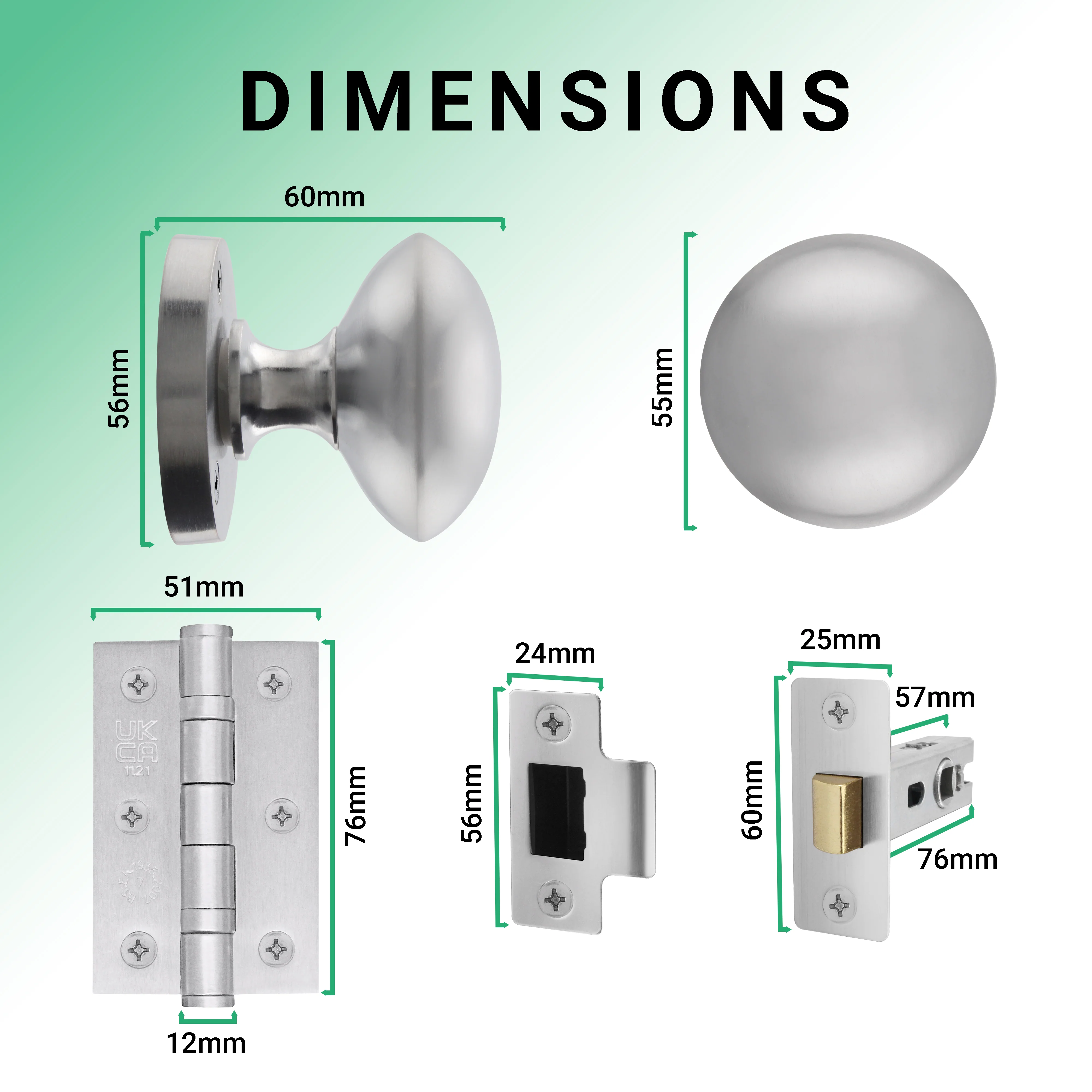 Victorian Satin Chrome Mortice Door Knob Kit - 76mm Latch - 76mm Hinges - Image 3