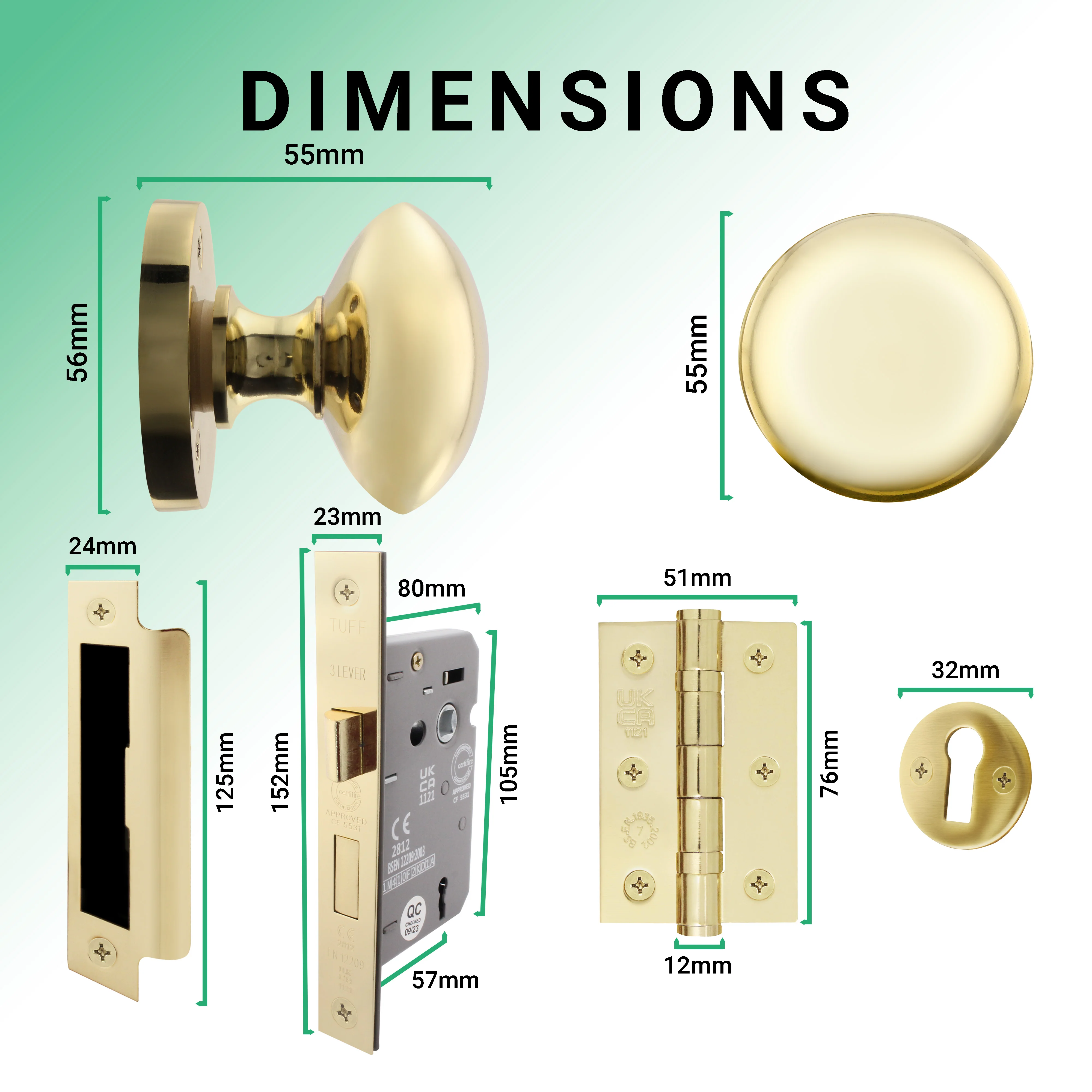 Victorian Polished Brass Mortice Door Knob Kit - 80mm Sashlock - Image 3