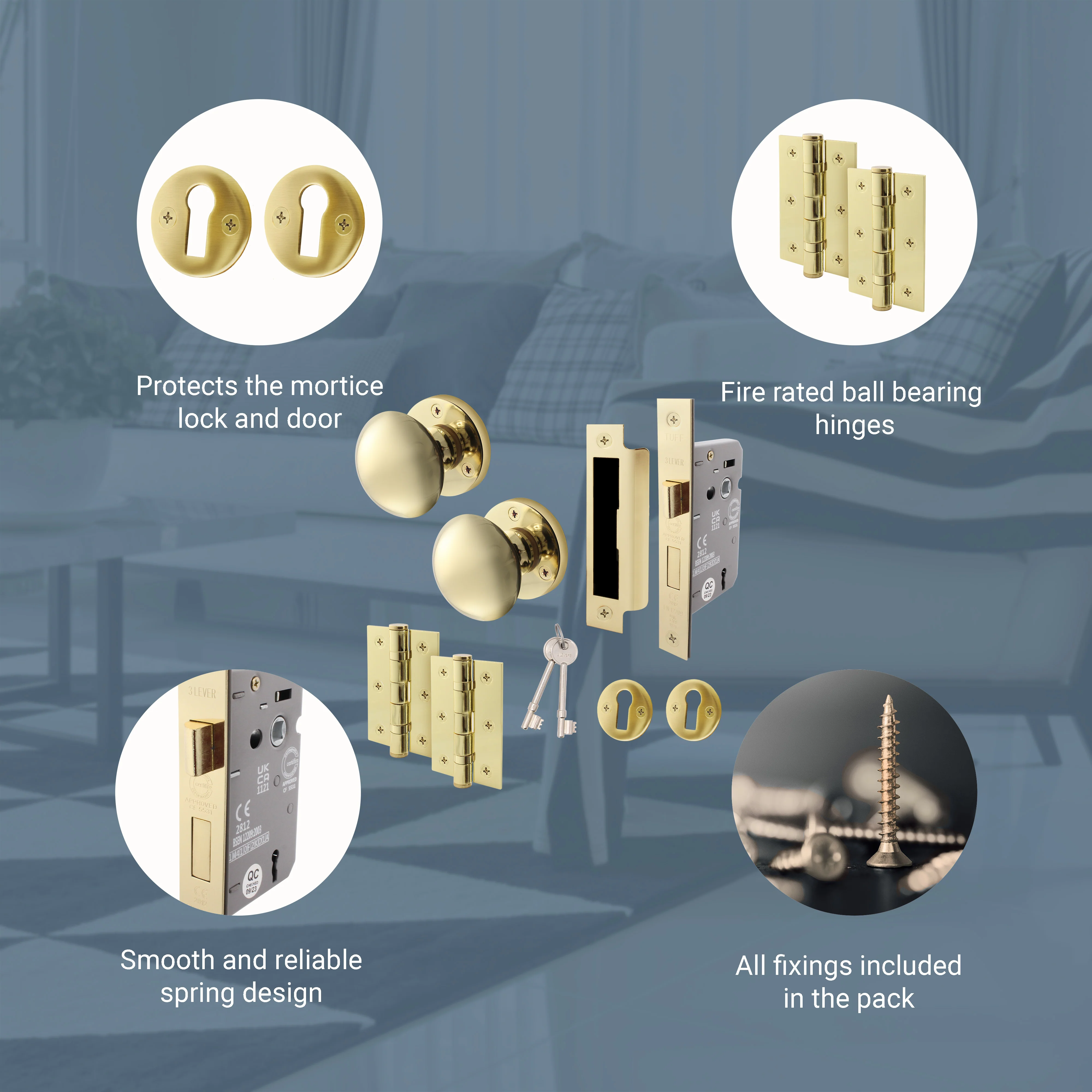 Victorian Polished Brass Mortice Door Knob Kit - 80mm Sashlock - Image 4