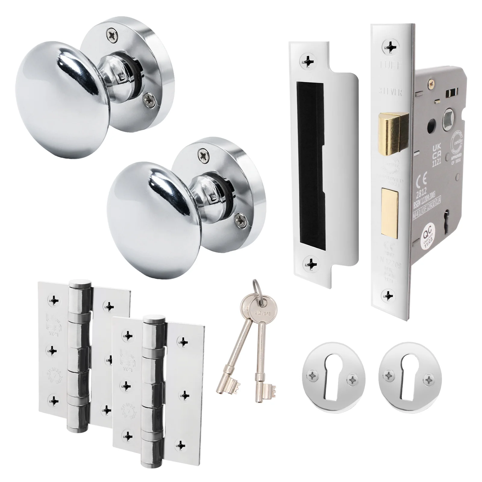 Victorian Polished Chrome Mortice Door Knob Kit - 80mm Sashlock