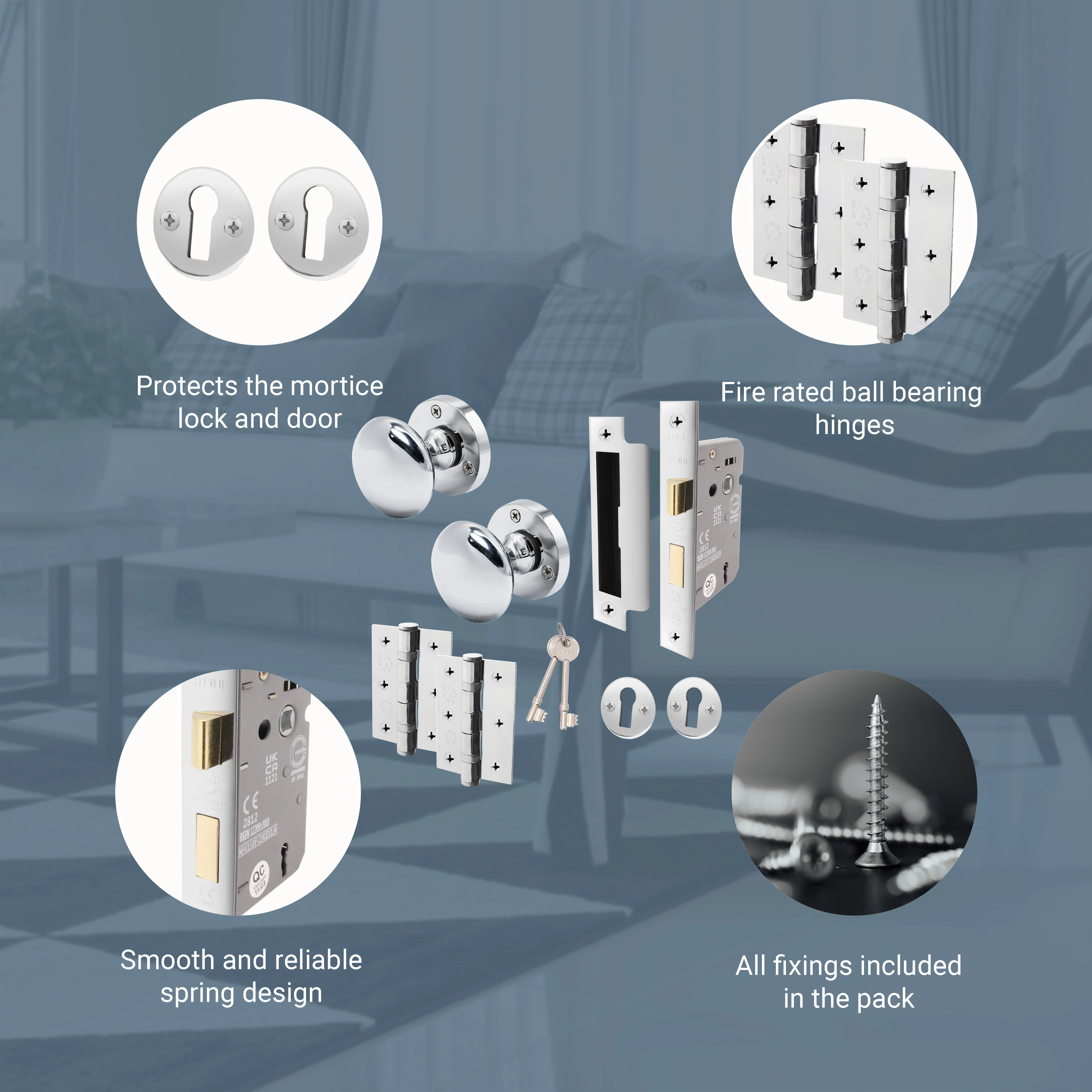 Victorian Polished Chrome Mortice Door Knob Kit - 80mm Sashlock - Image 4
