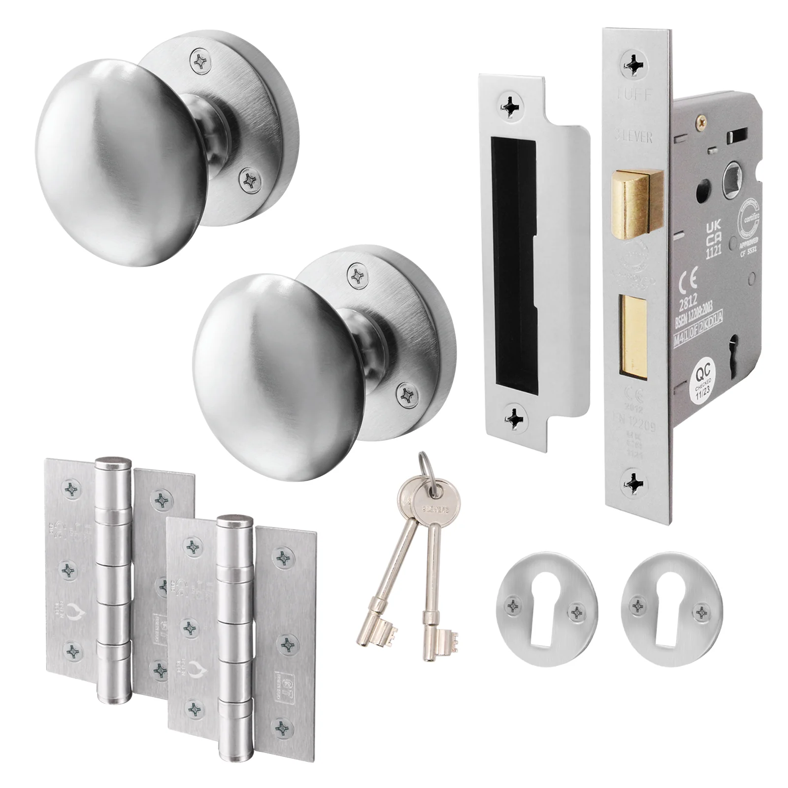 Victorian Satin Chrome Mortice Door Knob Kit - 80mm Sashlock
