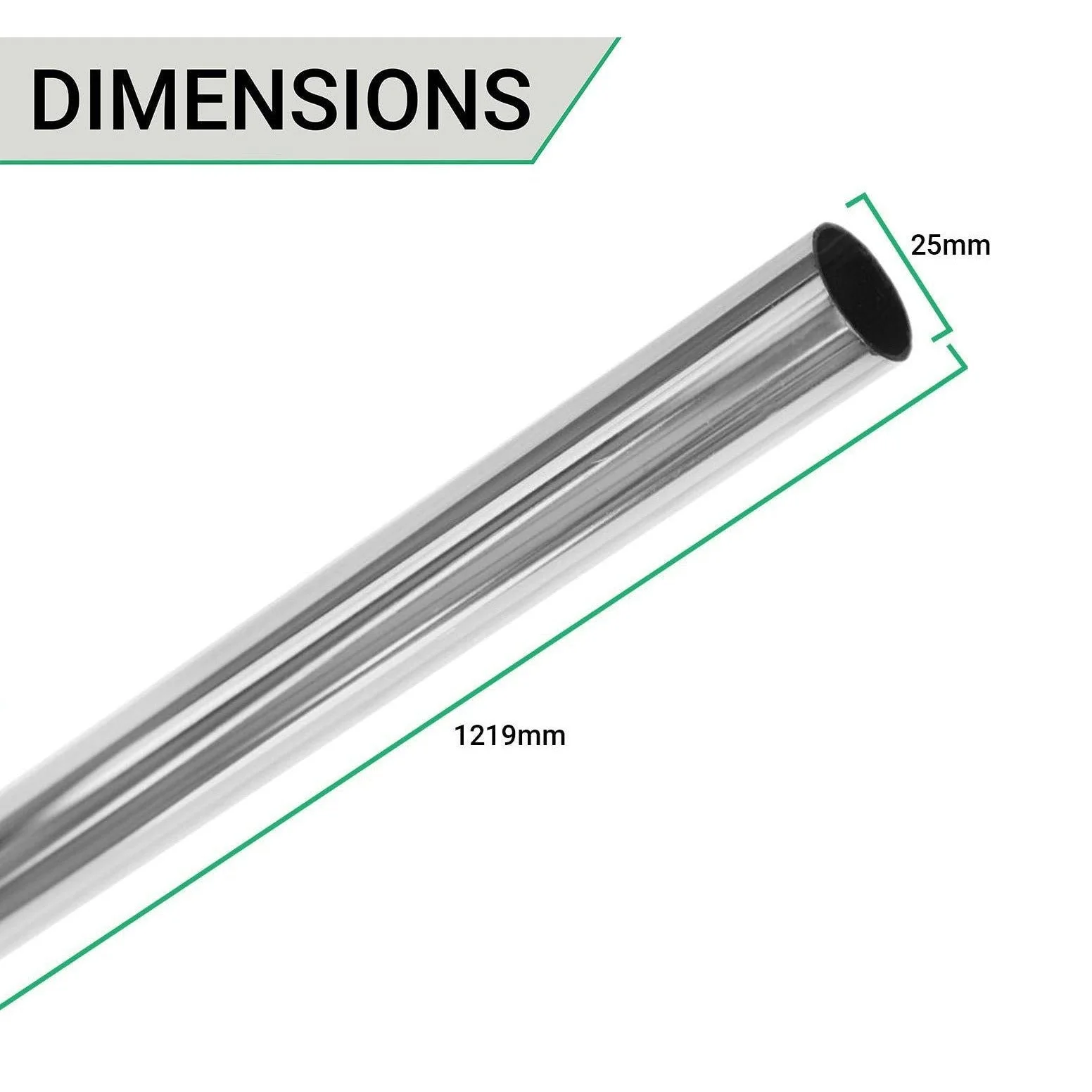 Wardrobe Rail - 1219mm x 25mm - Chrome Plated - Image 2