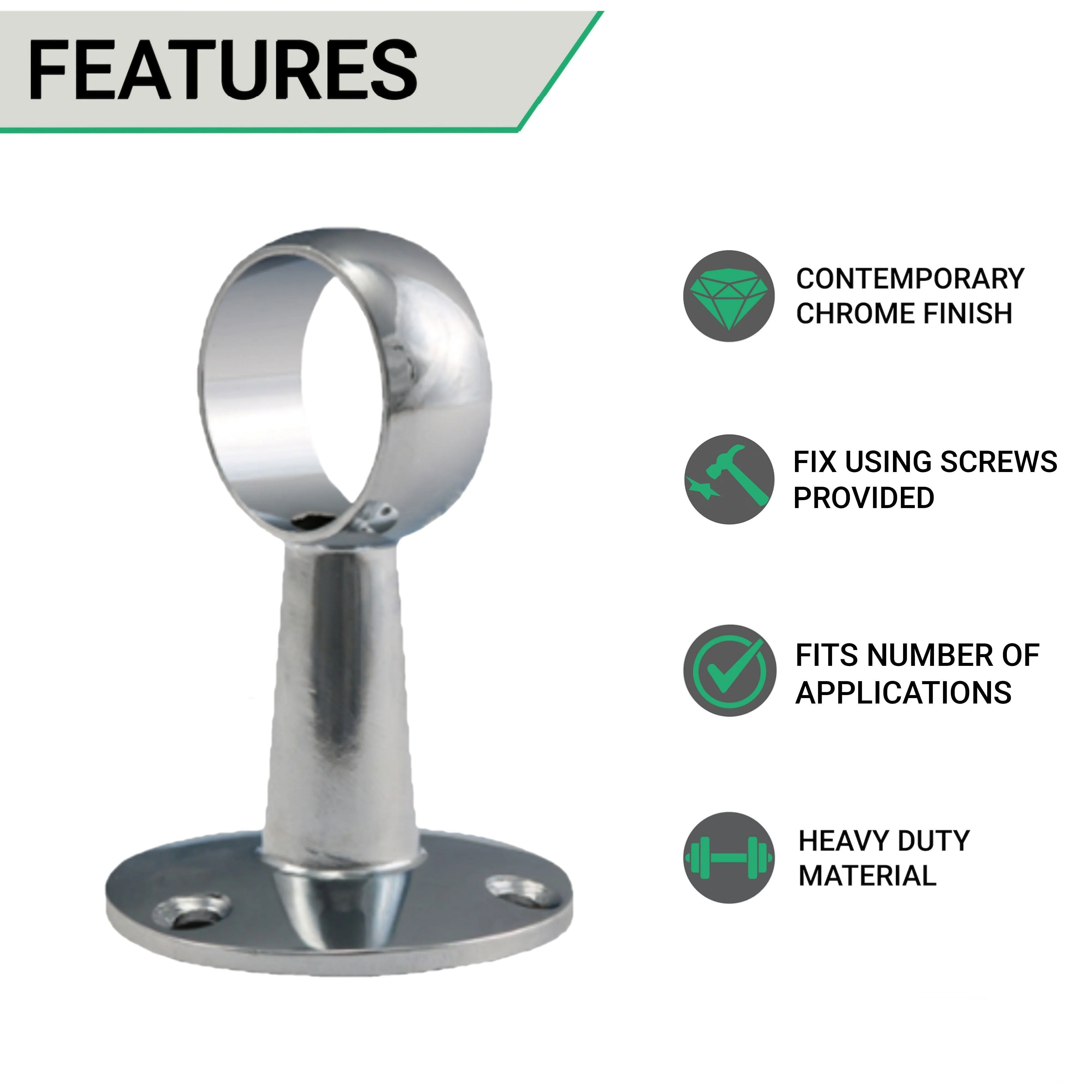 Wardrobe Rail Centre Bracket - 25mm - Chrome Plated - Image 2