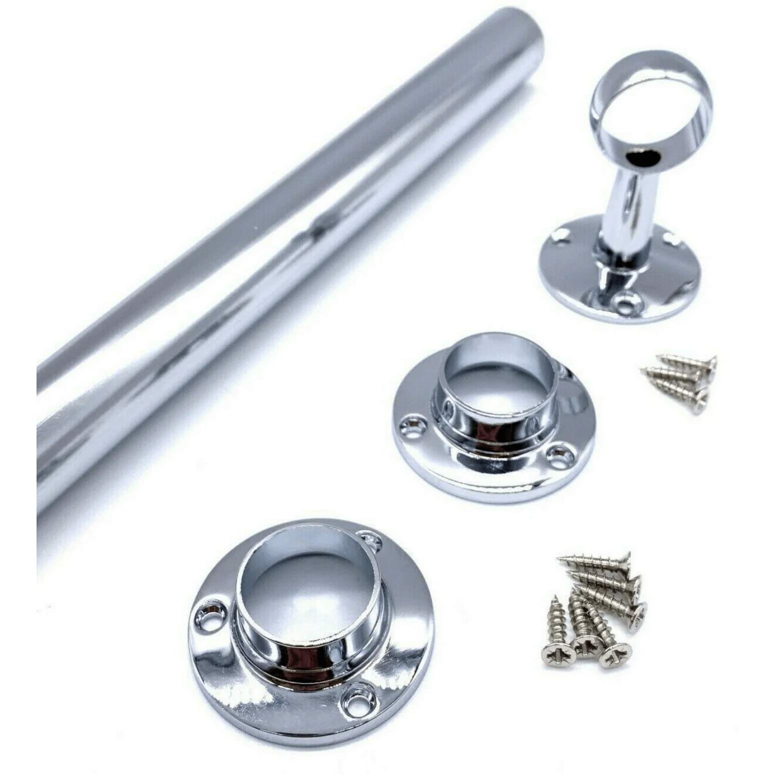 Wardrobe Rail Kit - 25mm Tube - 1829mm Rail with 2x End Sockets & 1x Centre Bracket - Polished Chrome - Image 6