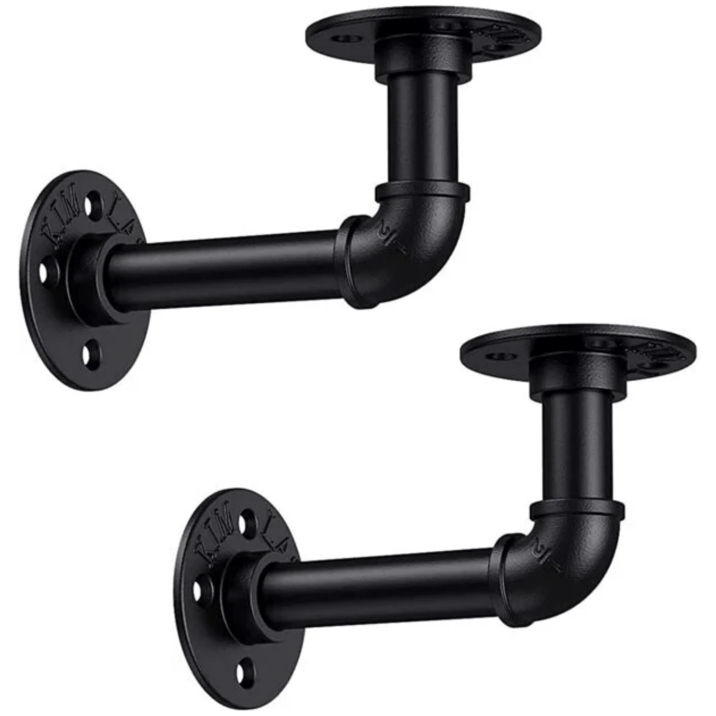 Rustic Pipe Shelf Brackets Cast Iron Scaffold Type - Pair / 2 Brackets - Dual 100/160mm - Matt Black