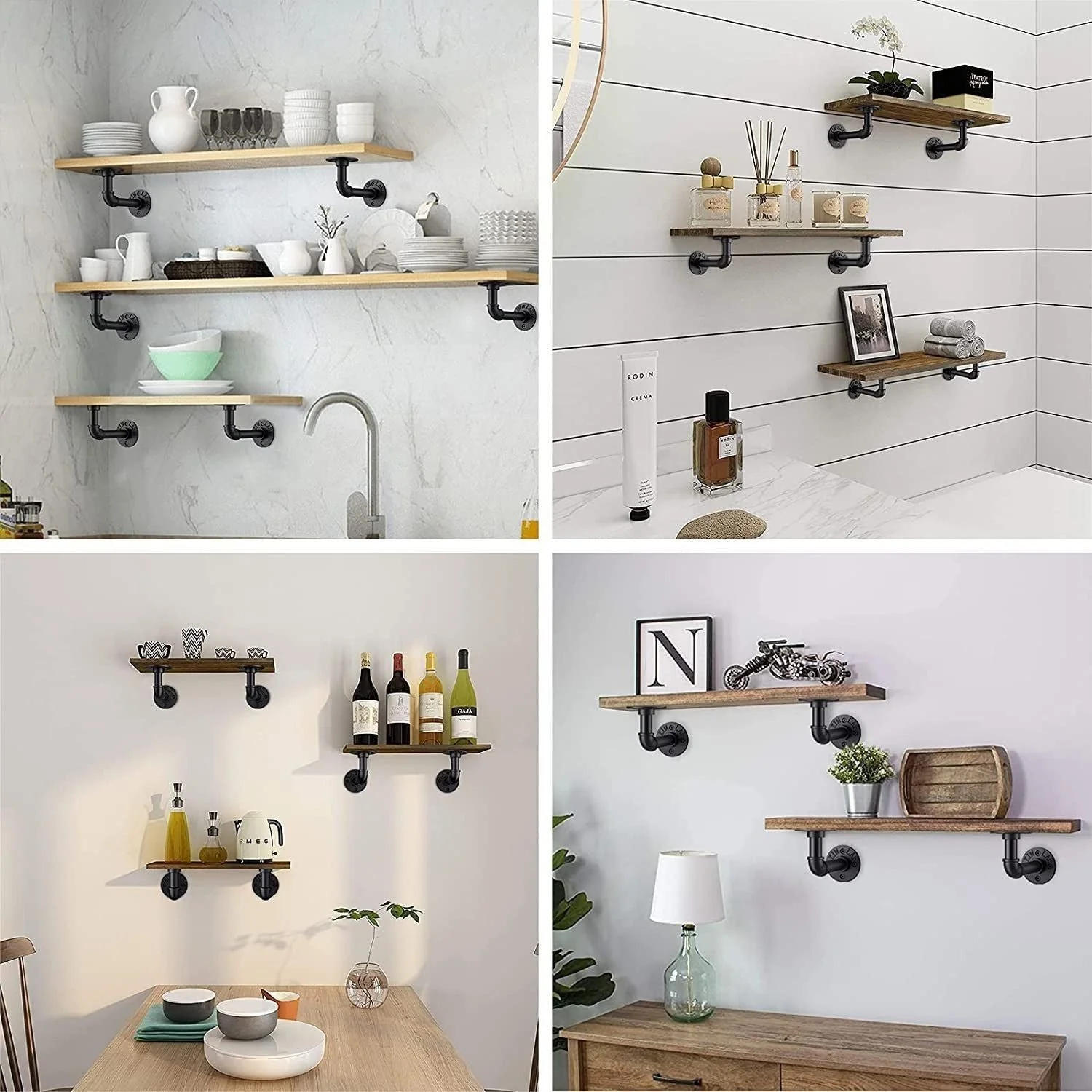 Rustic Pipe Shelf Brackets Cast Iron Scaffold Type - Pair / 2 Brackets - Dual 100/160mm - Matt Black - Image 10