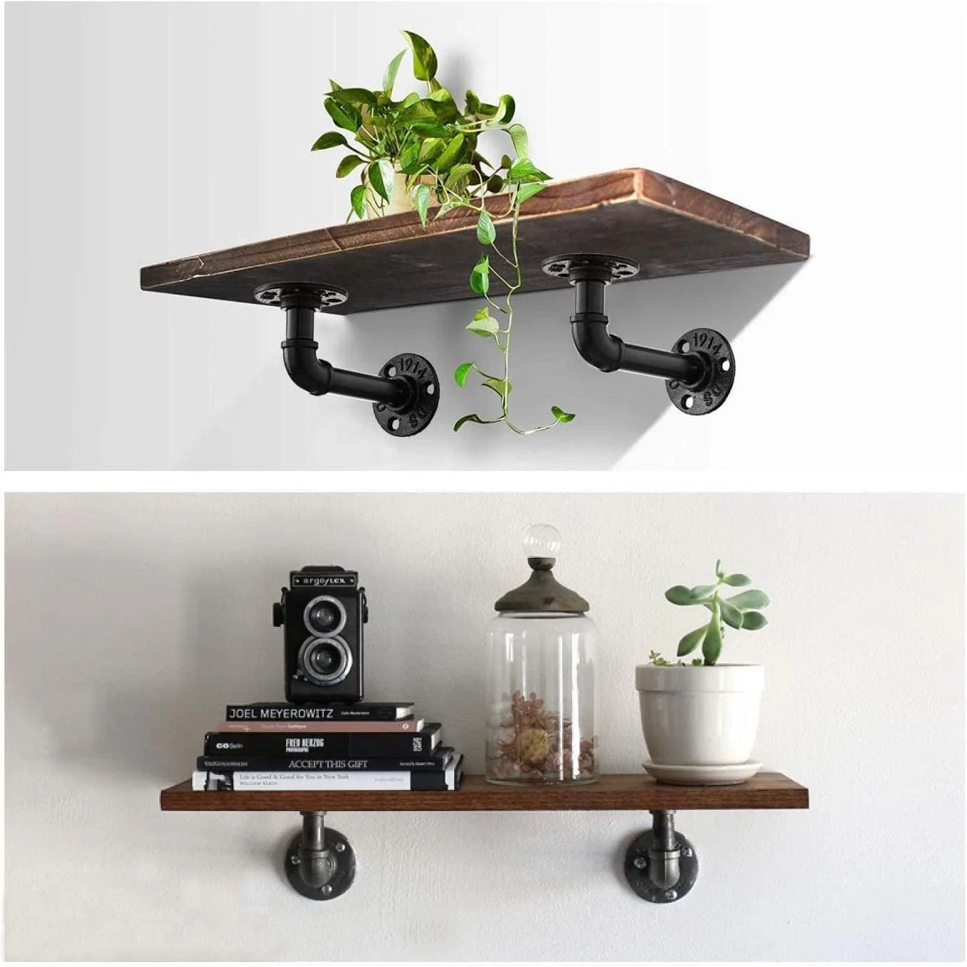 Rustic Pipe Shelf Brackets Cast Iron Scaffold Type - Pair / 2 Brackets - Dual 100/160mm - Matt Black - Image 11