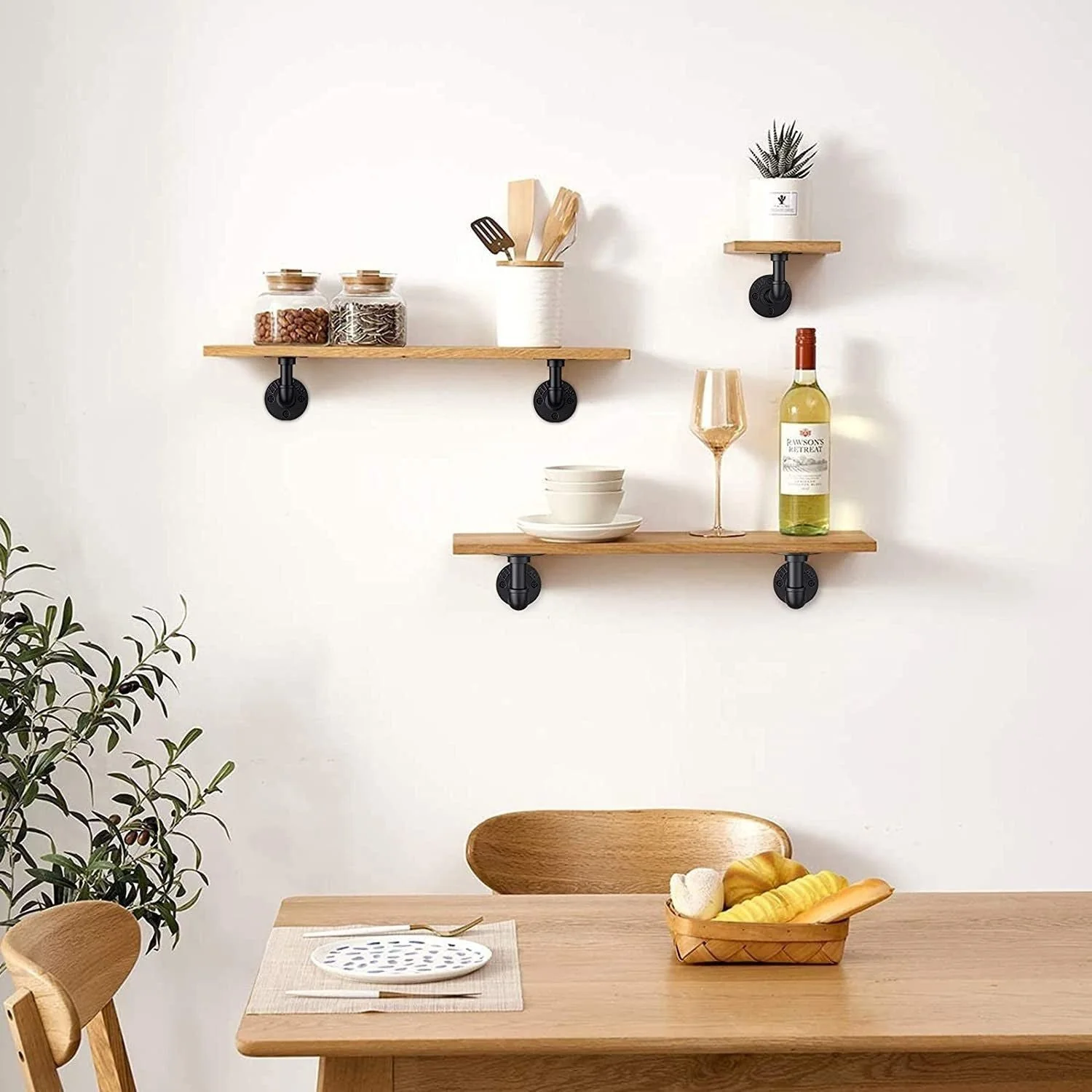 Rustic Pipe Shelf Brackets Cast Iron Scaffold Type - Pair / 2 Brackets - Dual 100/160mm - Matt Black - Image 9