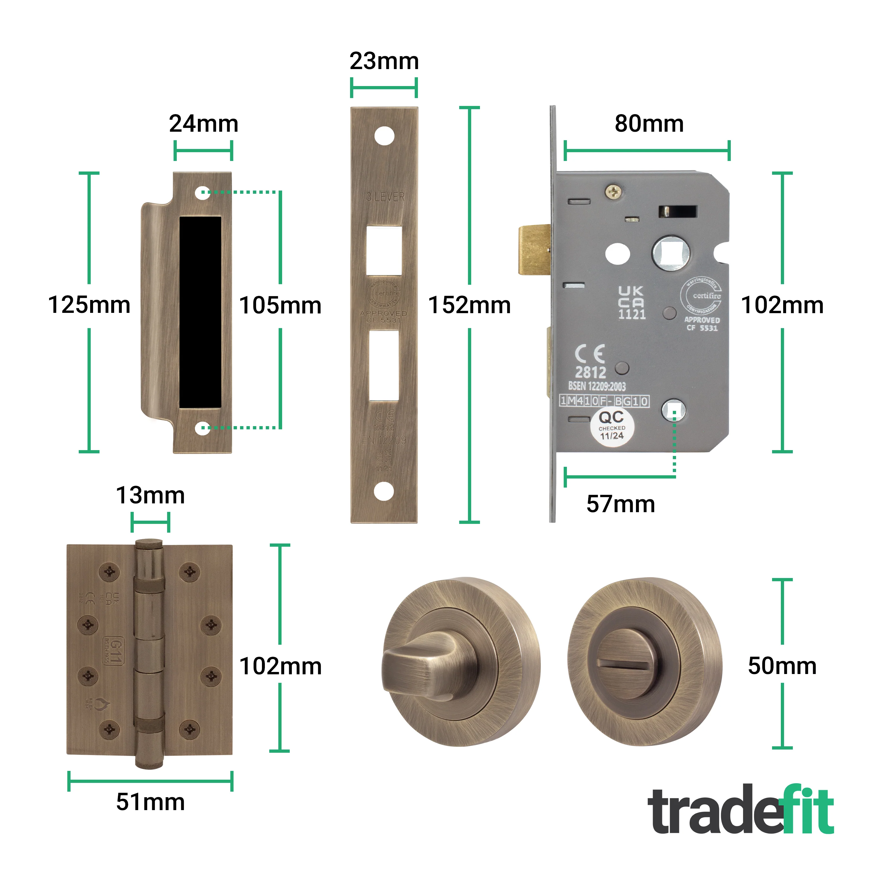 Santana Antique Brass Lever on Rose Door Handle Kit - Medium Duty FD30/60 - 80mm Bathroom Lock - Image 5