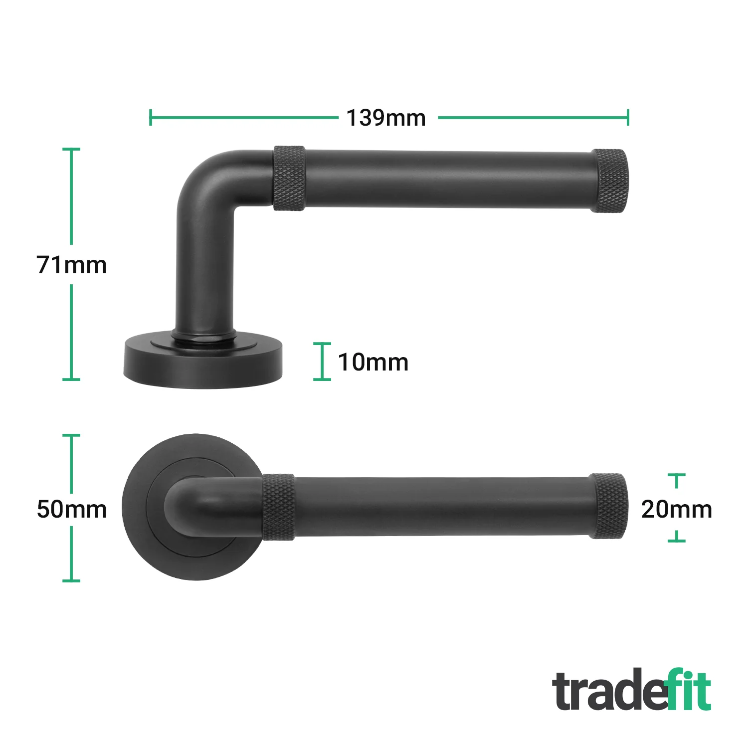 Santana Matt Black Lever on Rose Door Handle Kit - 64mm Latch - Image 4