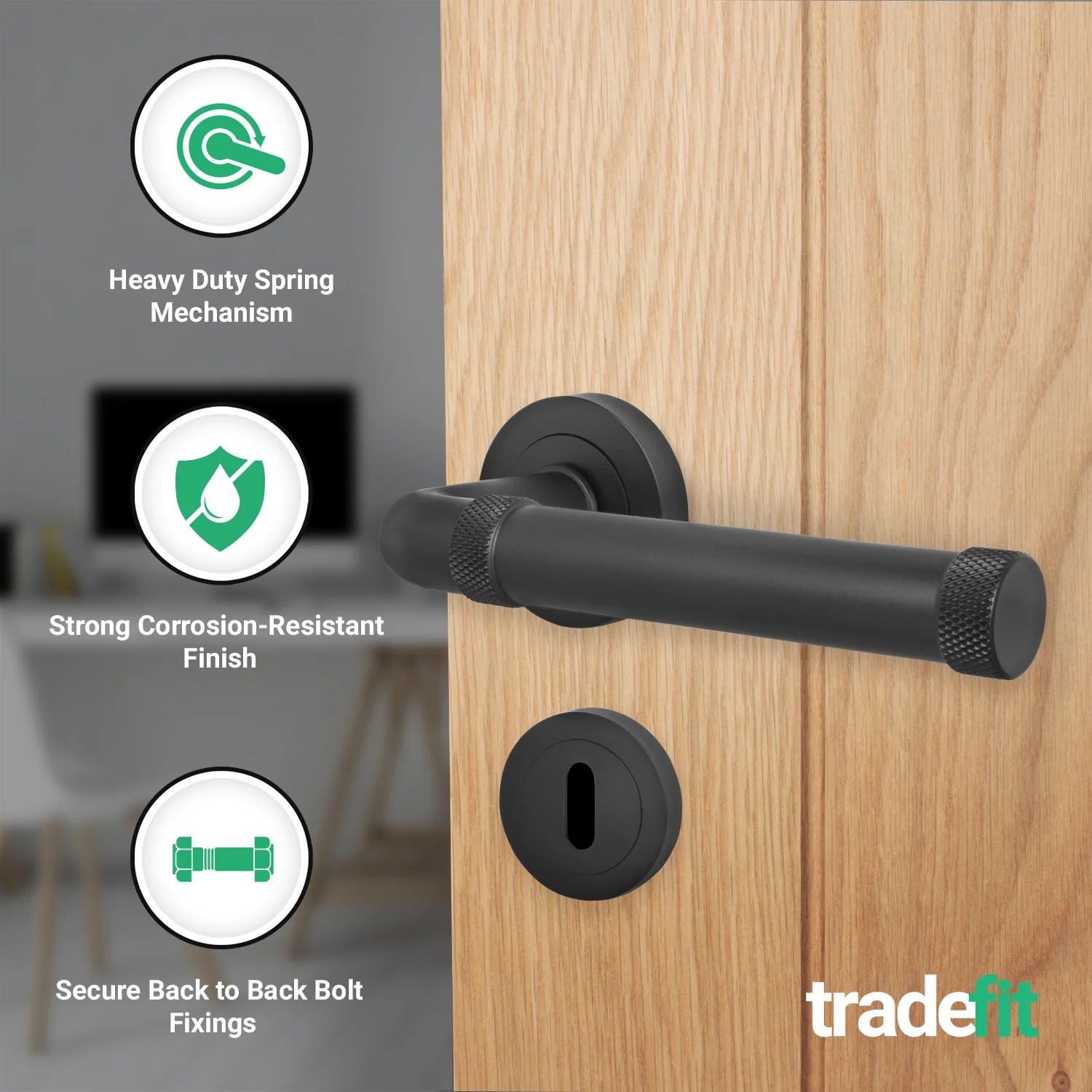 Santana Matt Black Lever on Rose Door Handle Kit - Sashlock - Image 2