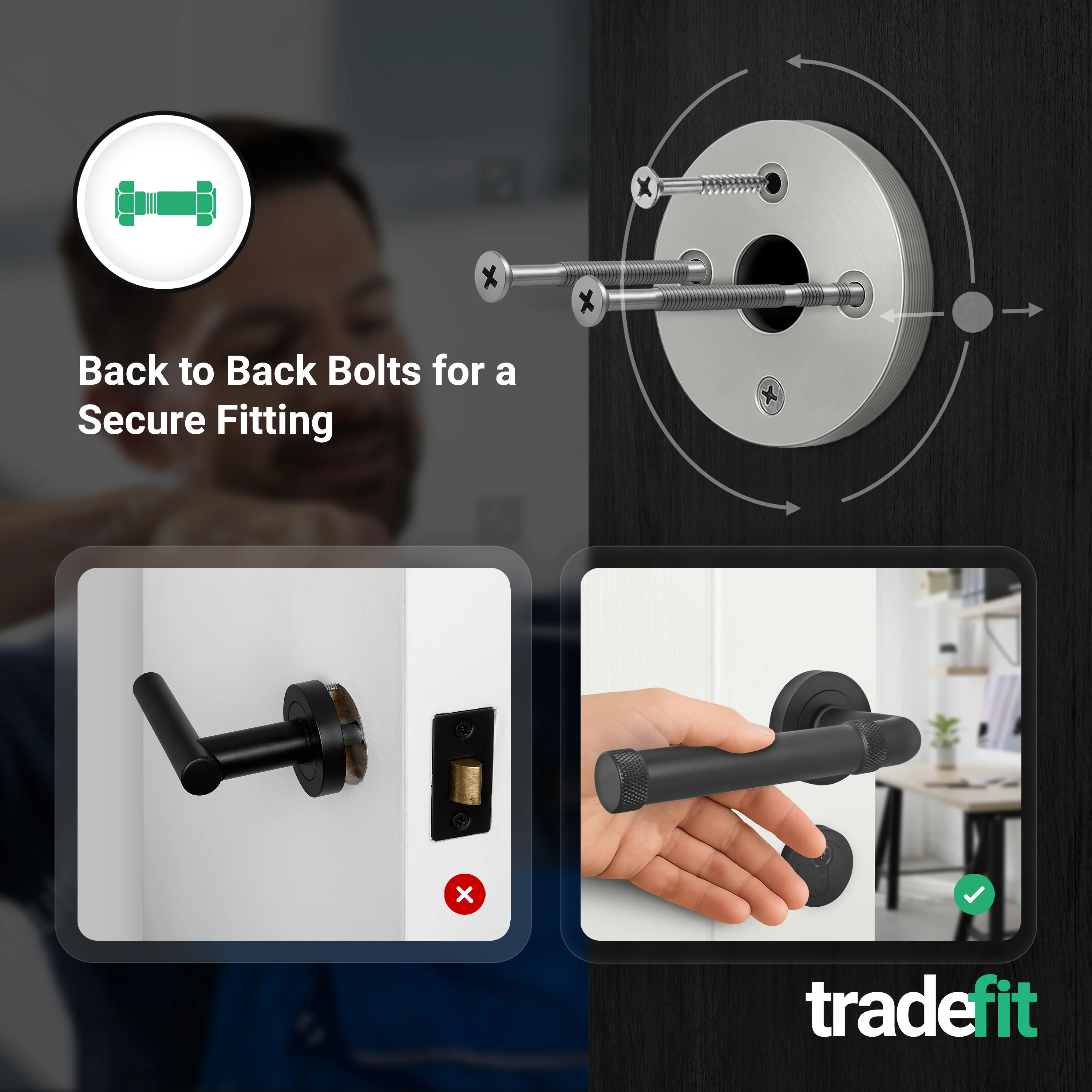 Santana Matt Black Lever on Rose Door Handle Kit - Medium Duty FD30/60 - 80mm Euro Sashlock and Double Cylinder - Keyed Alike - Image 4