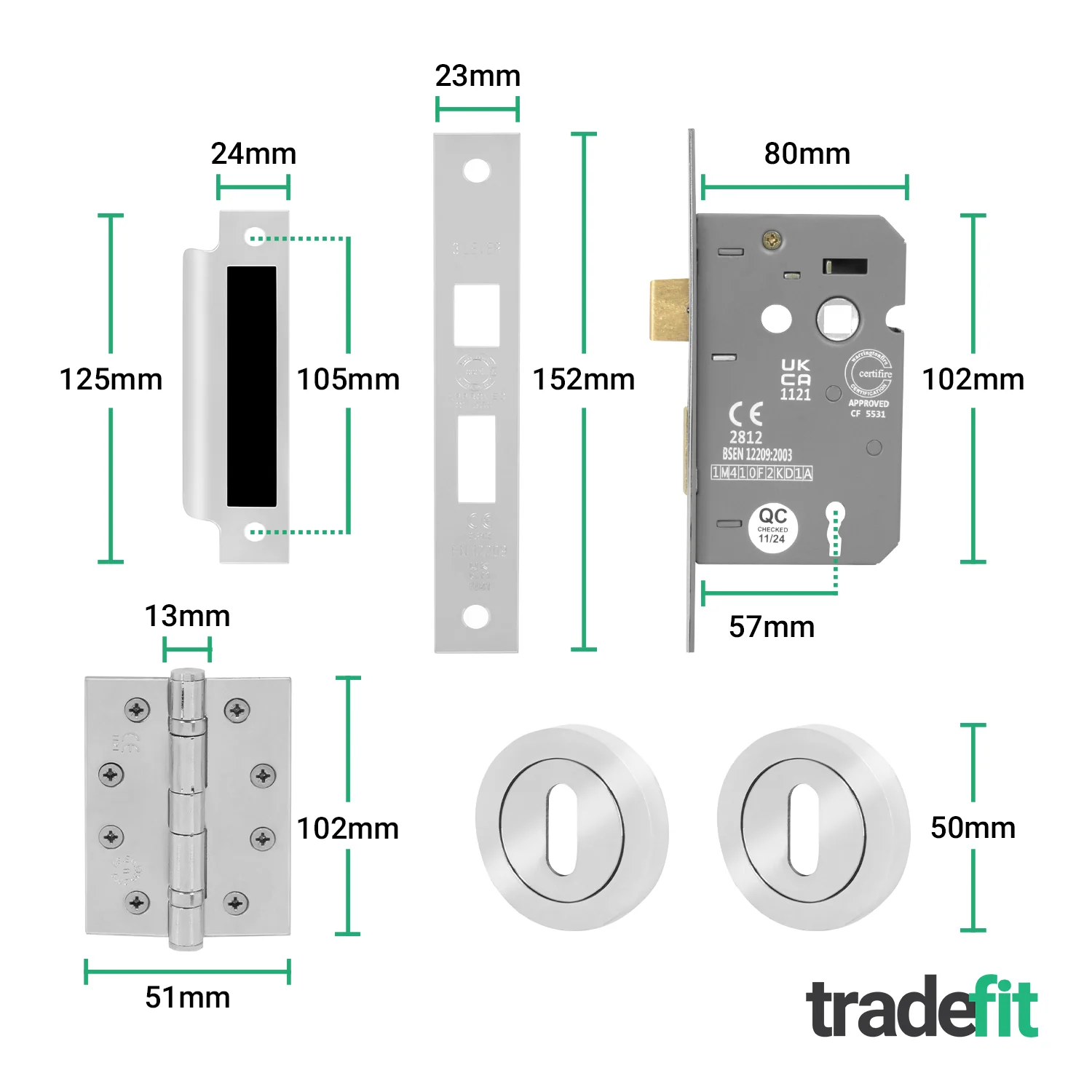 Santana Polished Chrome Lever on Rose Door Handle Kit - Medium Duty FD30/60 - 80mm Sashlock - Image 5
