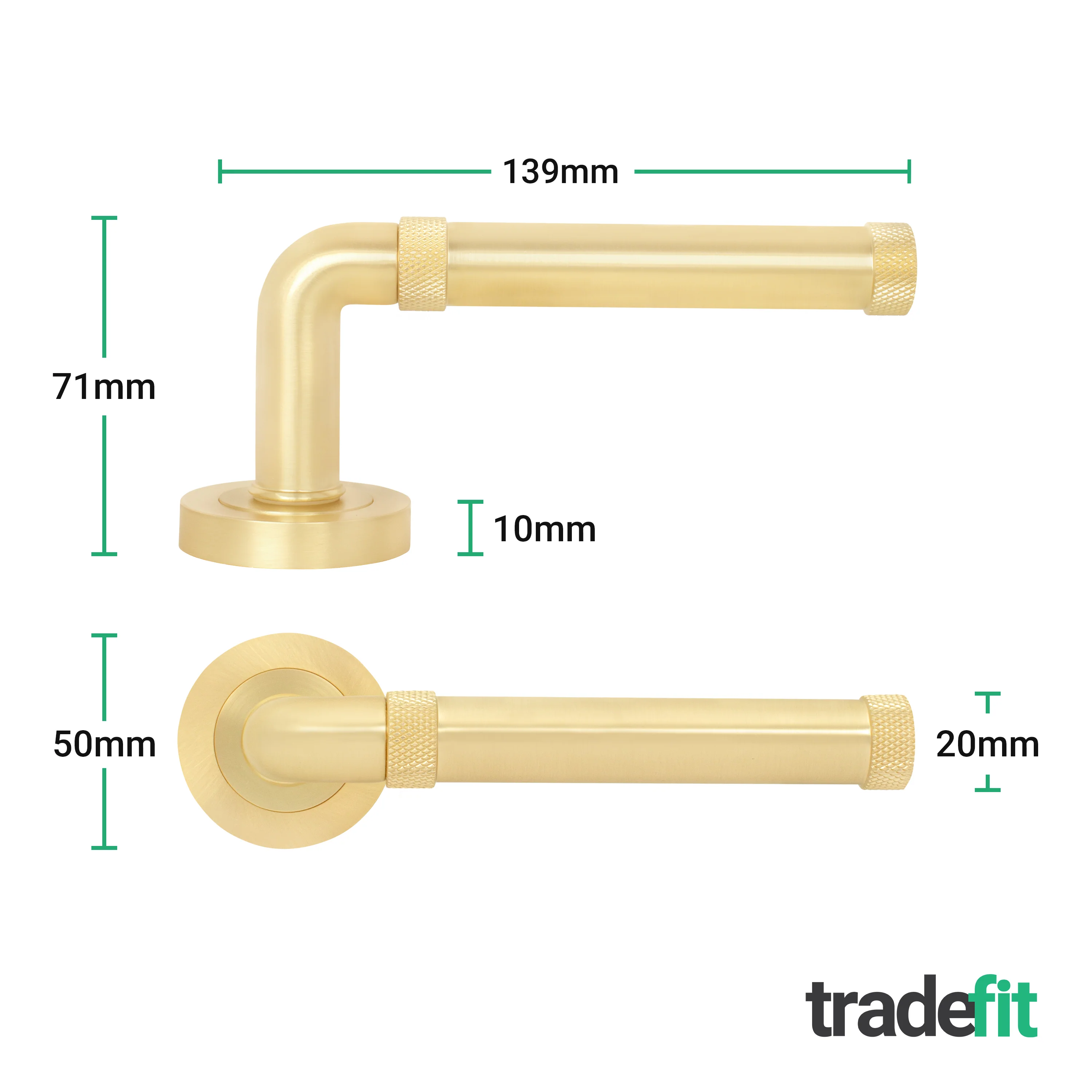 Santana Satin Brass Lever on Rose Door Handle Kit - 64mm Latch - Image 4