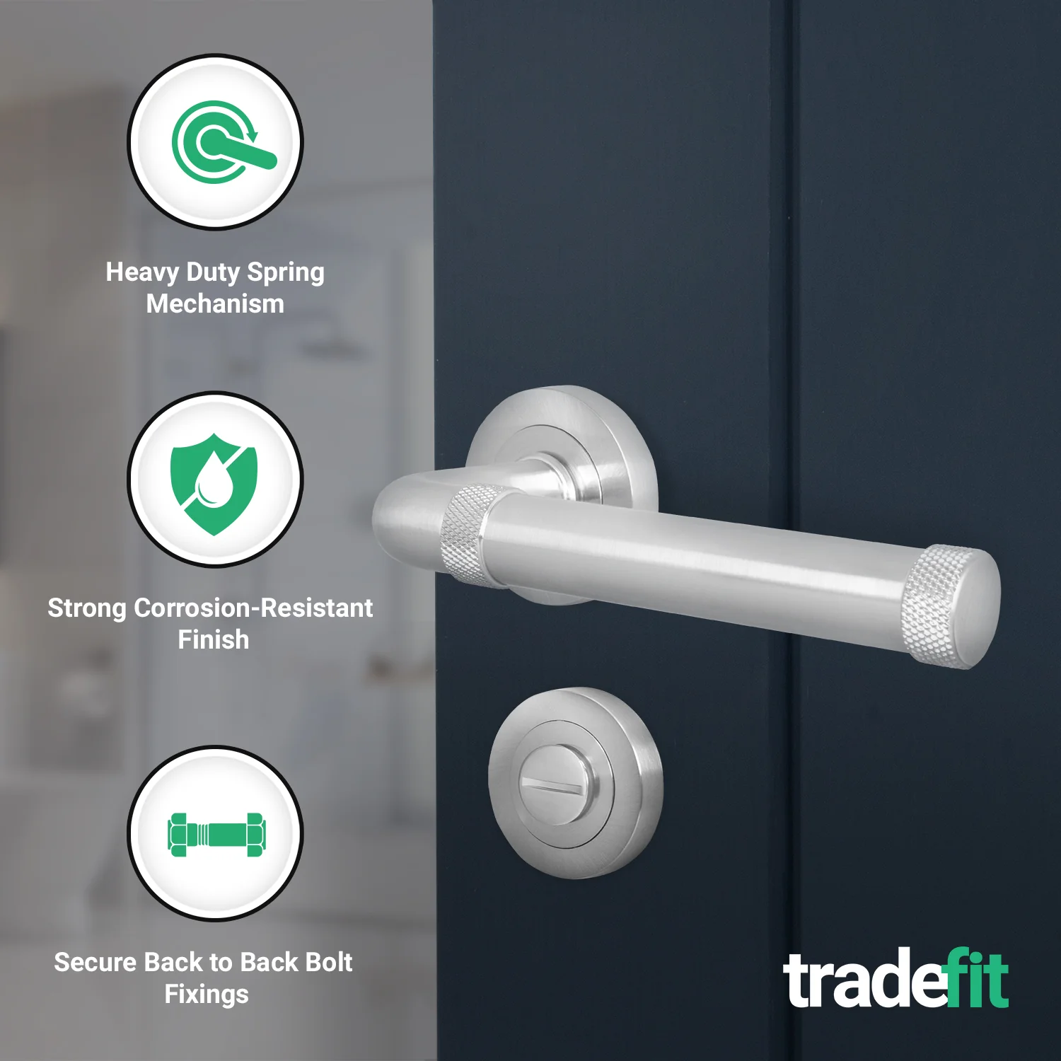 Santana Satin Nickel Lever on Rose Door Handle Kit - 64mm Bathroom Lock - Image 2