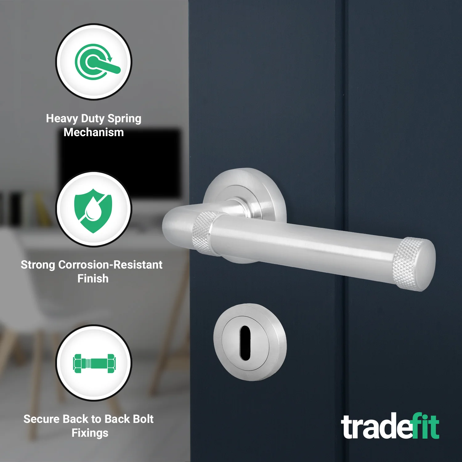 Santana Satin Nickel Lever on Rose Door Handle Kit - Sashlock - Image 2