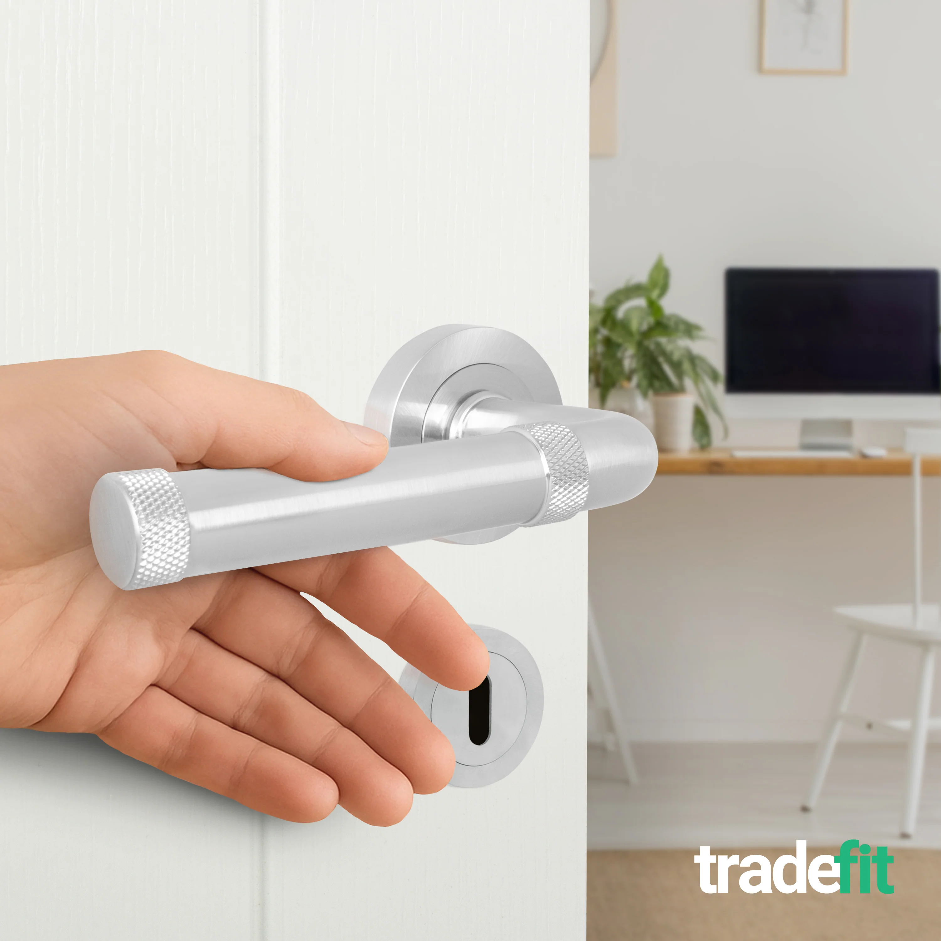 Santana Satin Nickel Lever on Rose Door Handle Kit - Sashlock - Image 6