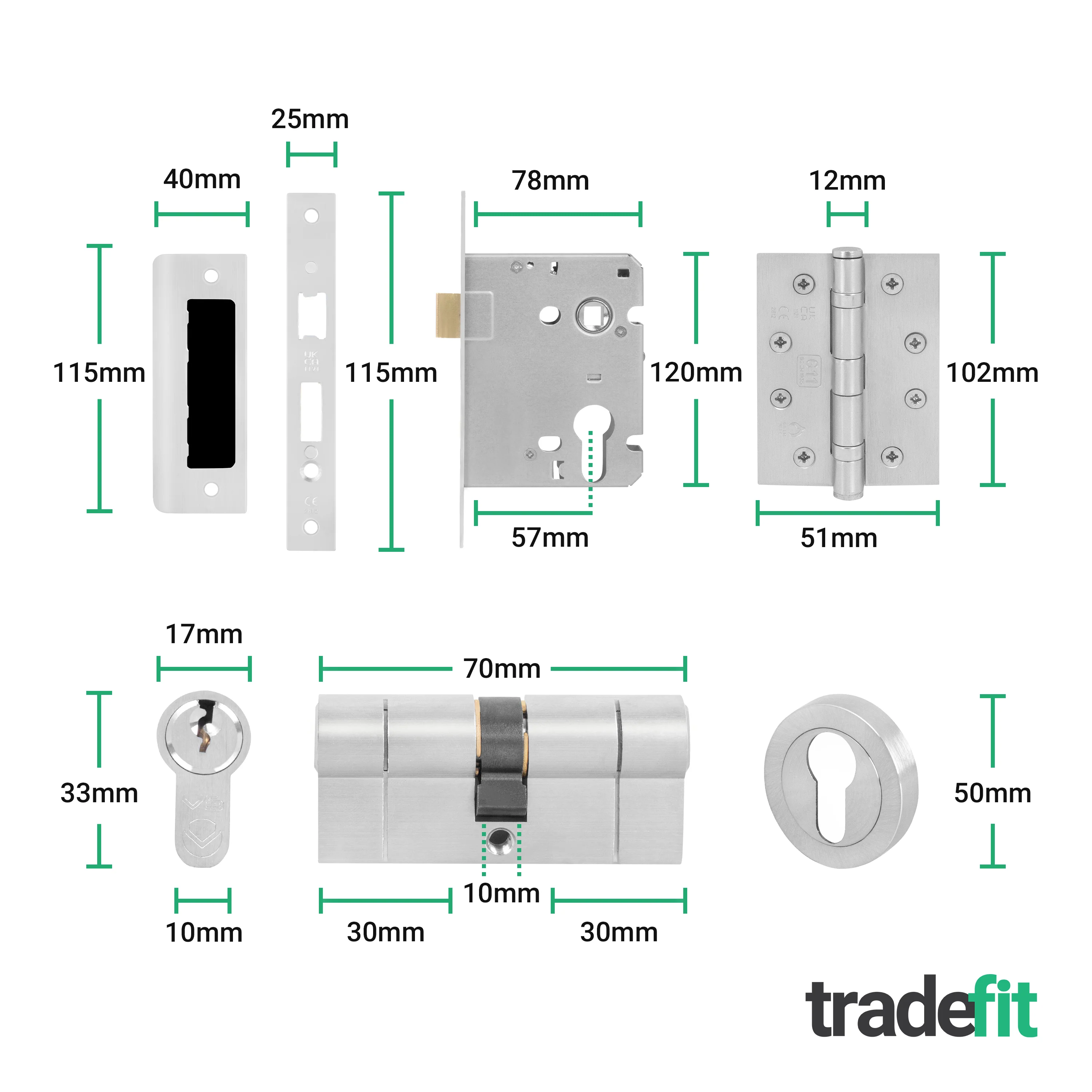 Santana Satin Nickel Lever on Rose Door Handle Kit - Medium Duty FD30/60 - 80mm Euro Sashlock and Double Cylinder - Keyed Alike - Image 6