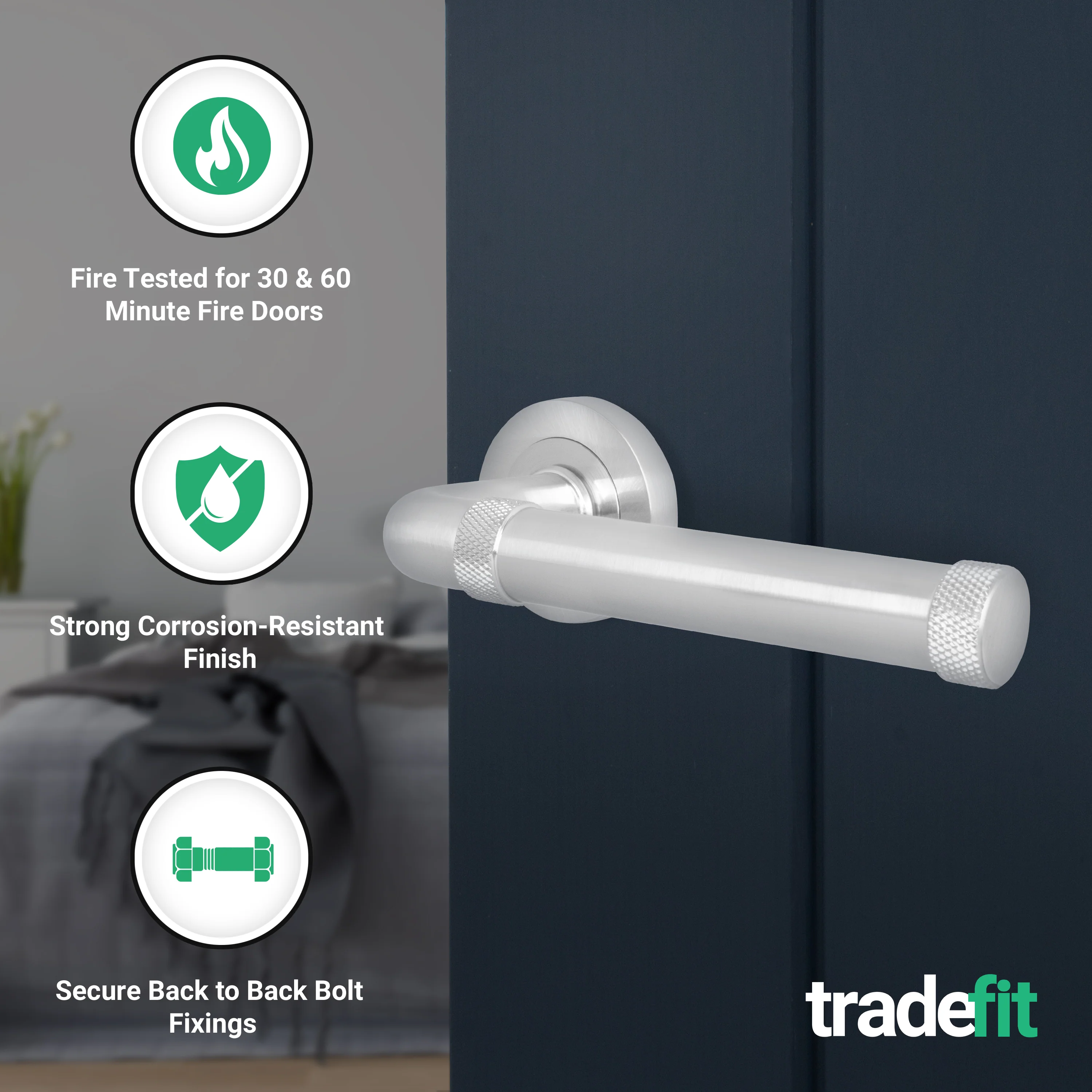 Santana Satin Nickel Lever on Rose Door Handles - Heavy Duty - FD30/60 Rated - Image 2