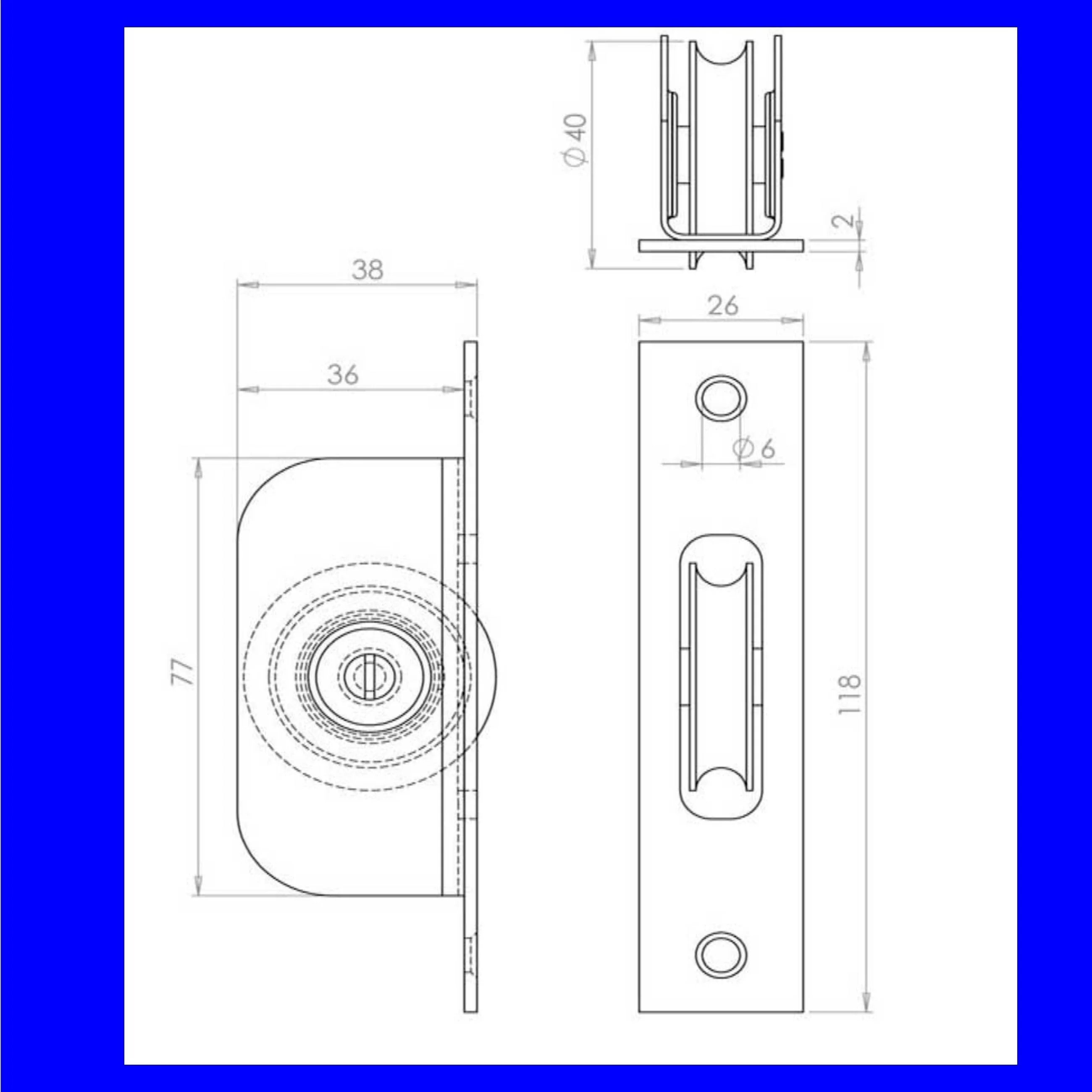 Sash Pulley 40mm Roller - 118x26mm - Satin Chrome - Image 2