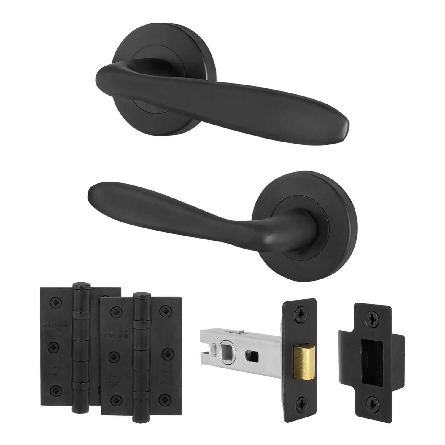 Sassari Matt Black Lever on Rose Door Handle Pack - 64mm Latch