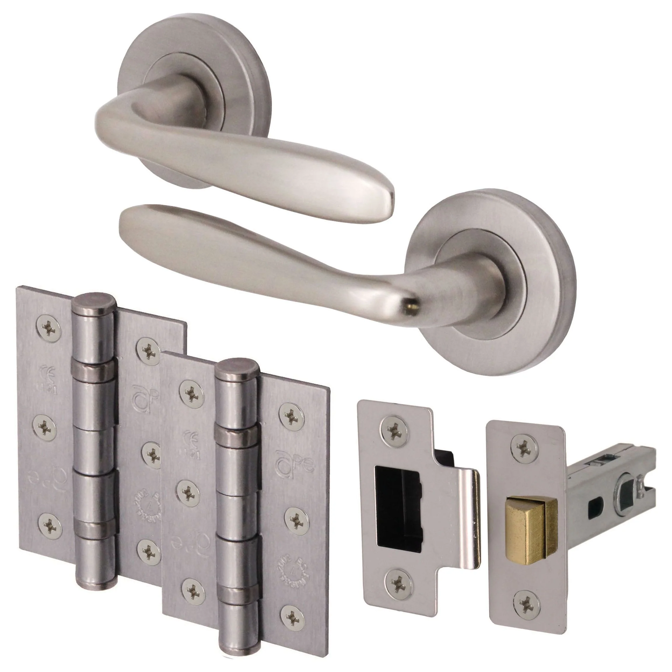 Sassari Satin Nickel Lever on Rose Door Handle Pack - 64mm Latch