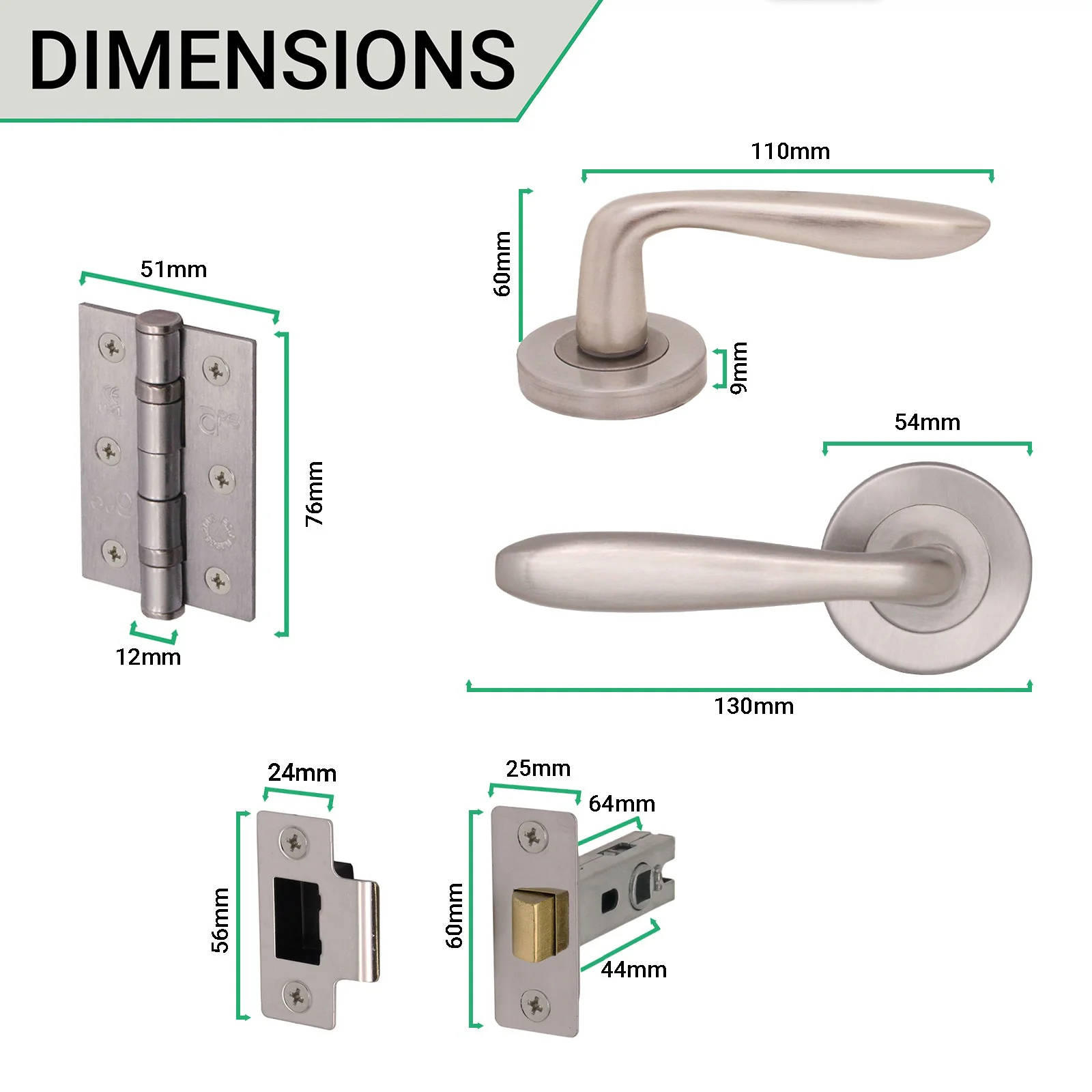 Sassari Satin Nickel Lever on Rose Door Handle Pack - 64mm Latch - Image 3