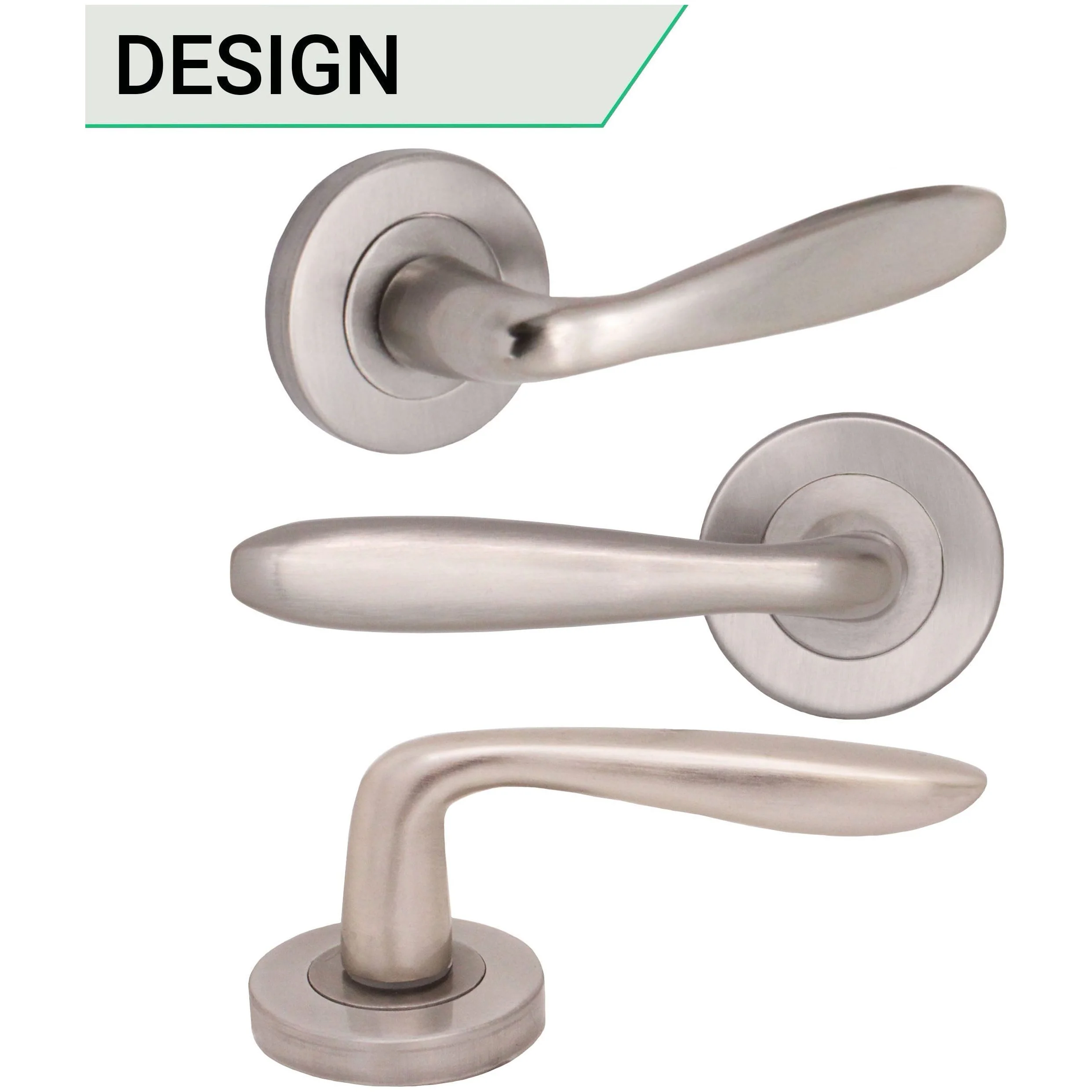 Sassari Satin Nickel Lever on Rose Door Handle Pack - 64mm Latch - Image 5