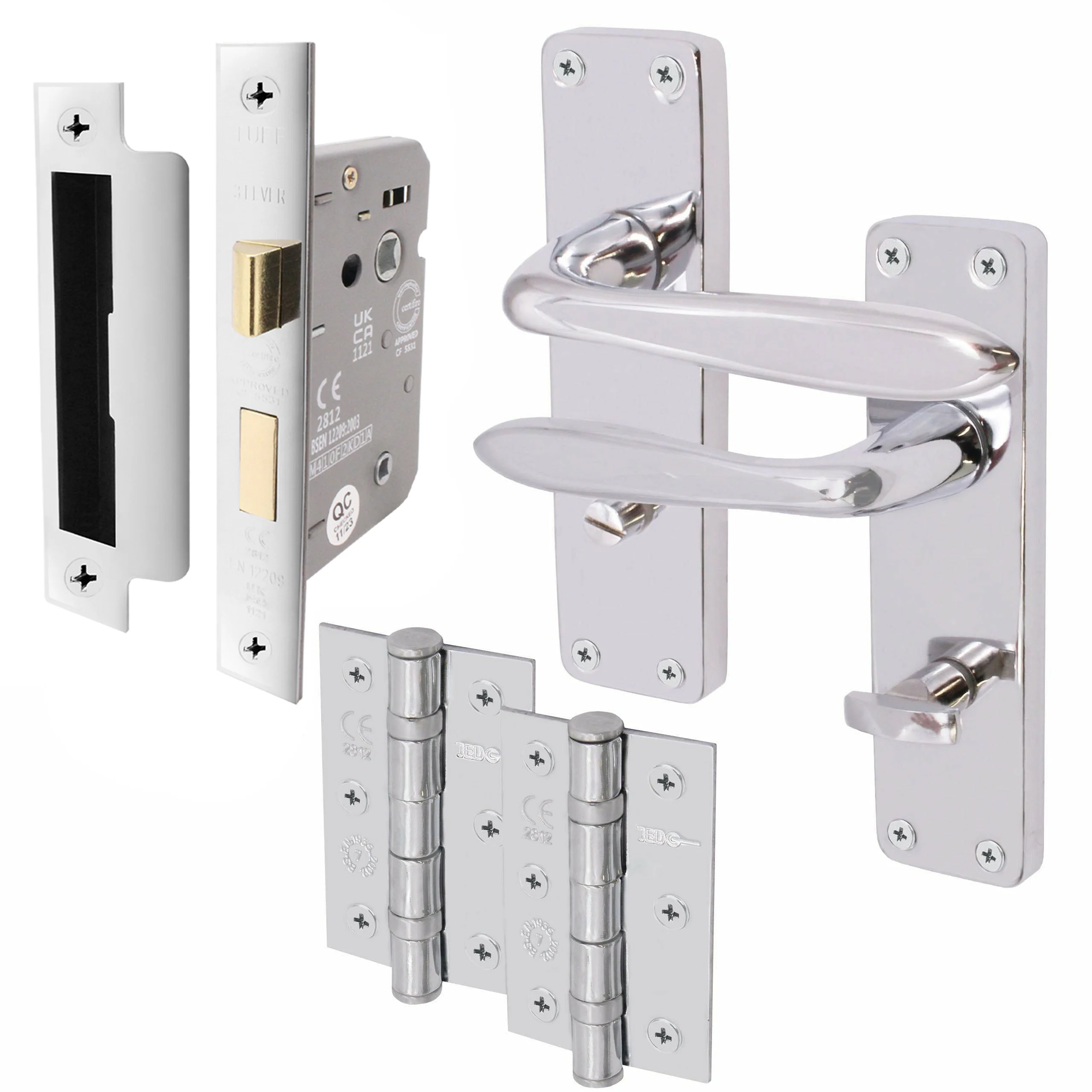 Sassari Polished Chrome Lever Door Handle Pack - 80mm Bathroom Lock