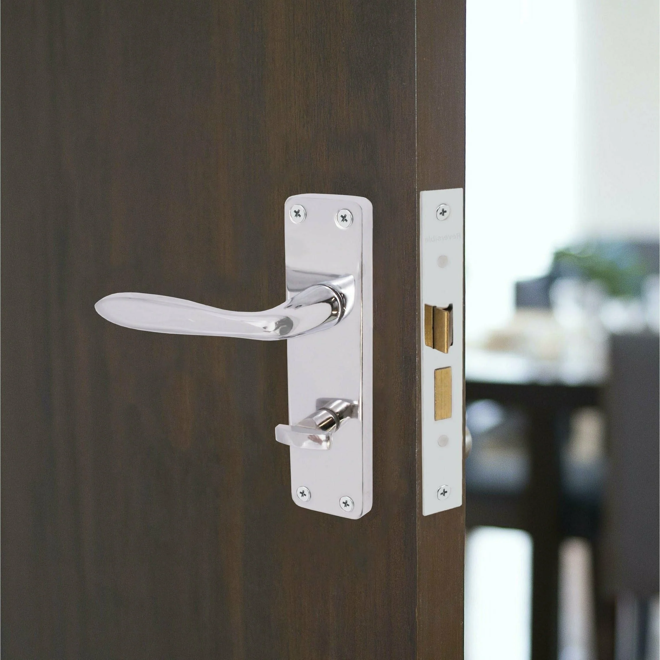 Sassari Polished Chrome Lever Door Handle Pack - 80mm Bathroom Lock - Image 5