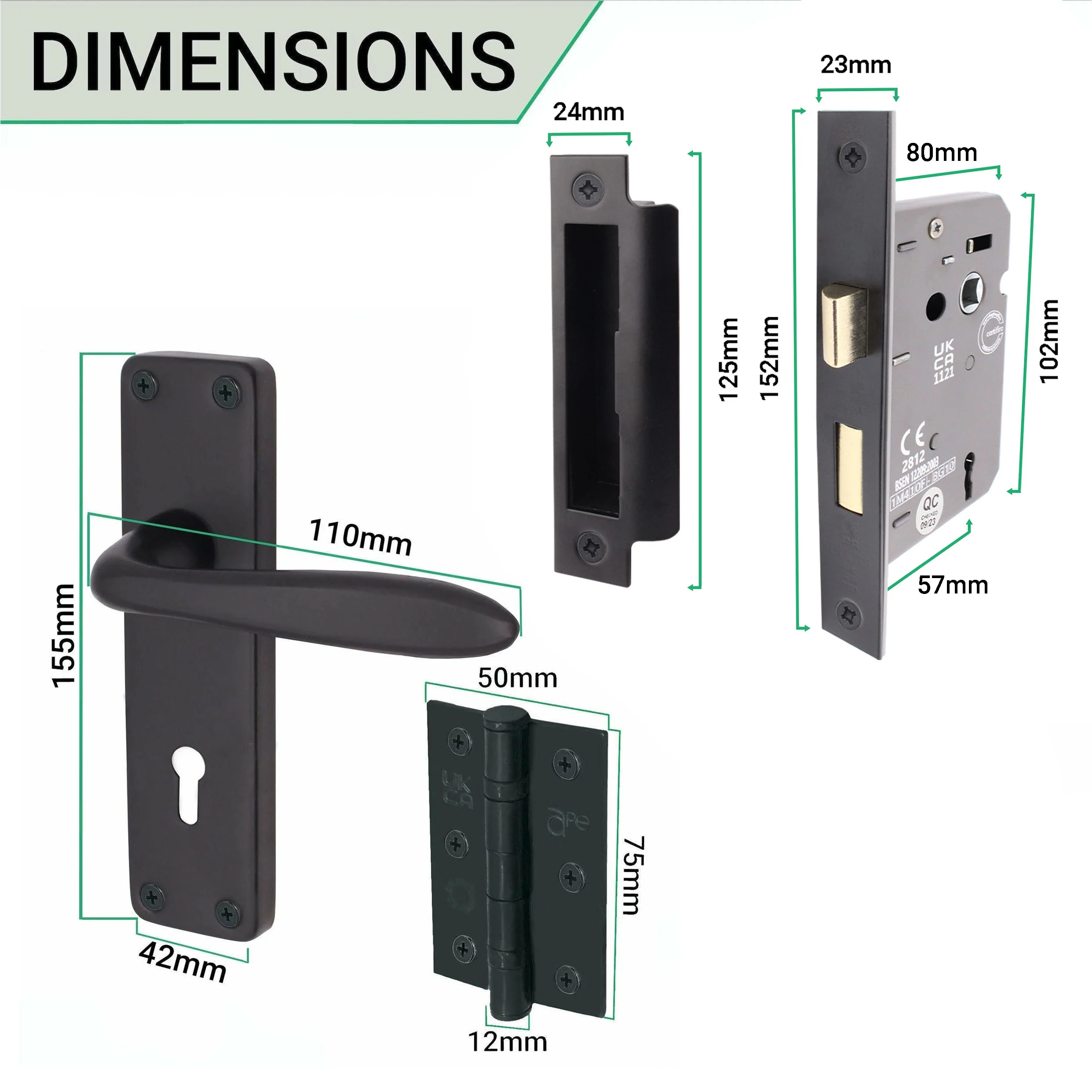 Sassari Matt Black Lever Door Handle Pack - 80mm Sashlock - Image 4