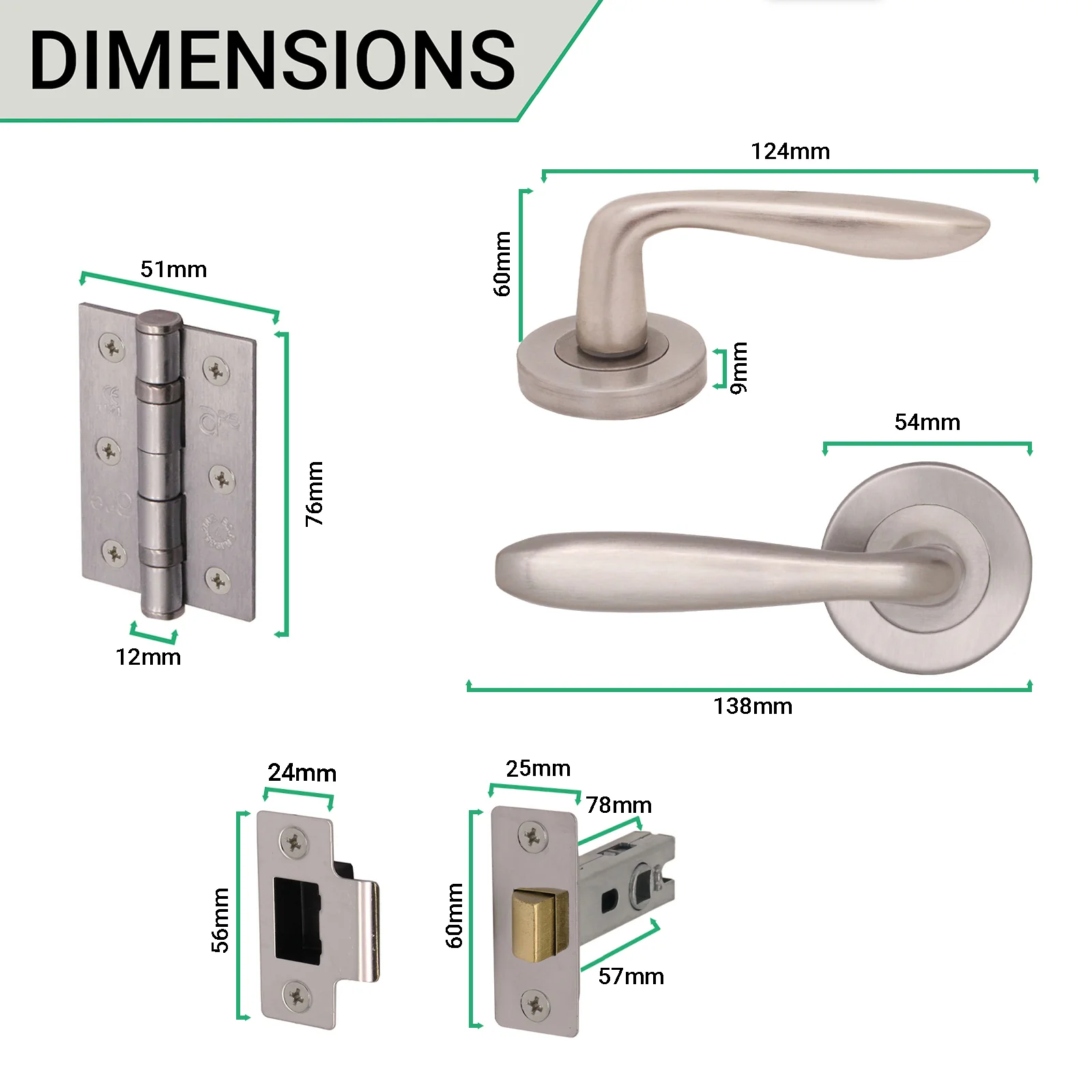 Sassari Satin Nickel Lever on Rose Door Handle Pack - 76mm Latch - Image 3