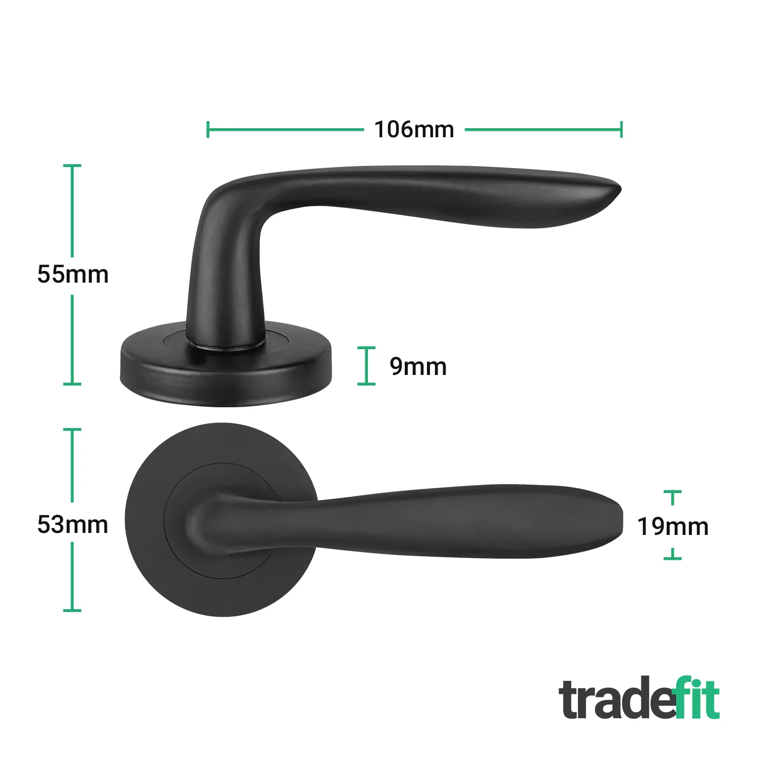 Sassari Matt Black Lever on Rose Door Handle Pack - 80mm Sashlock - Image 2