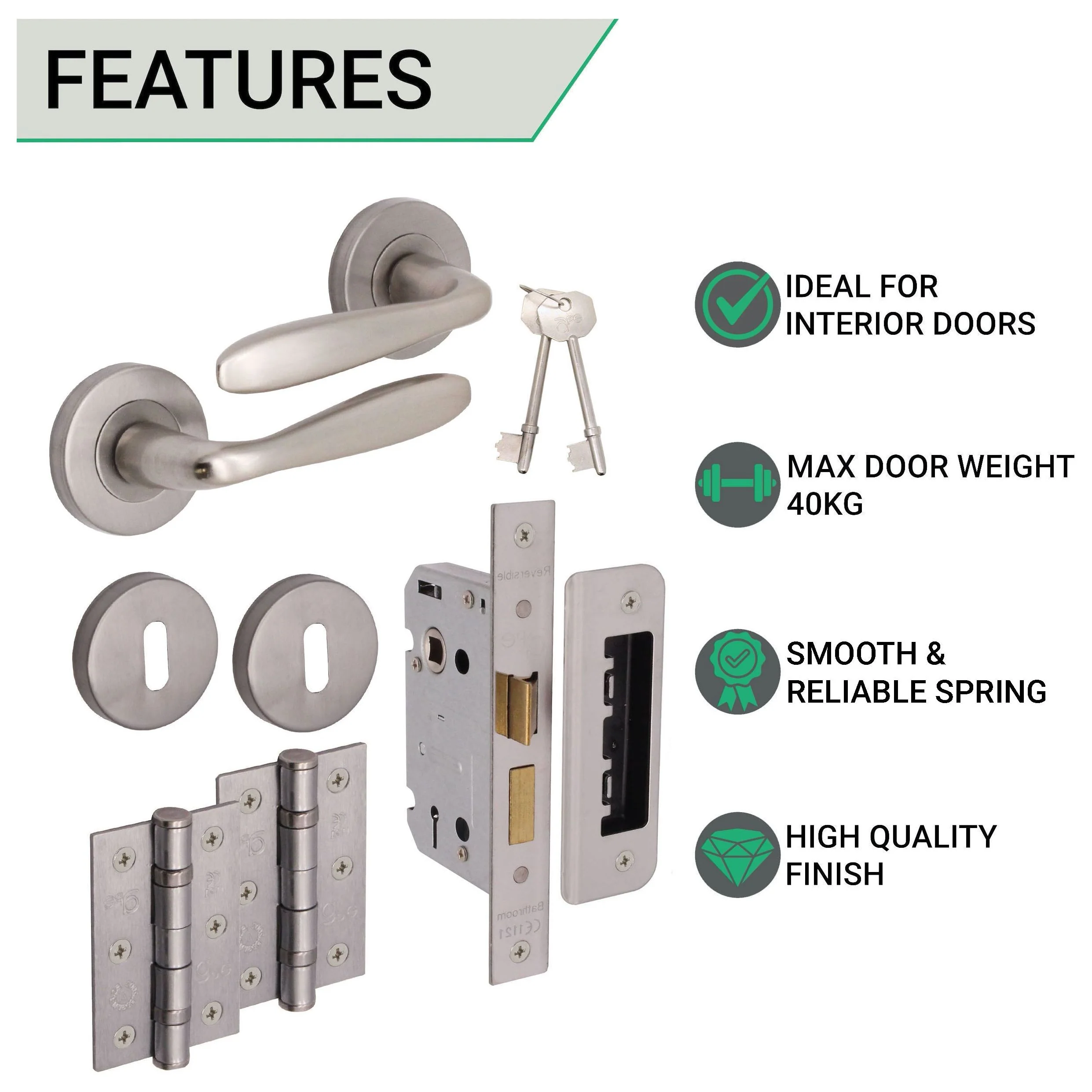 Sassari Satin Nickel Lever on Rose Door Handle Pack - 80mm Sashlock - Image 2