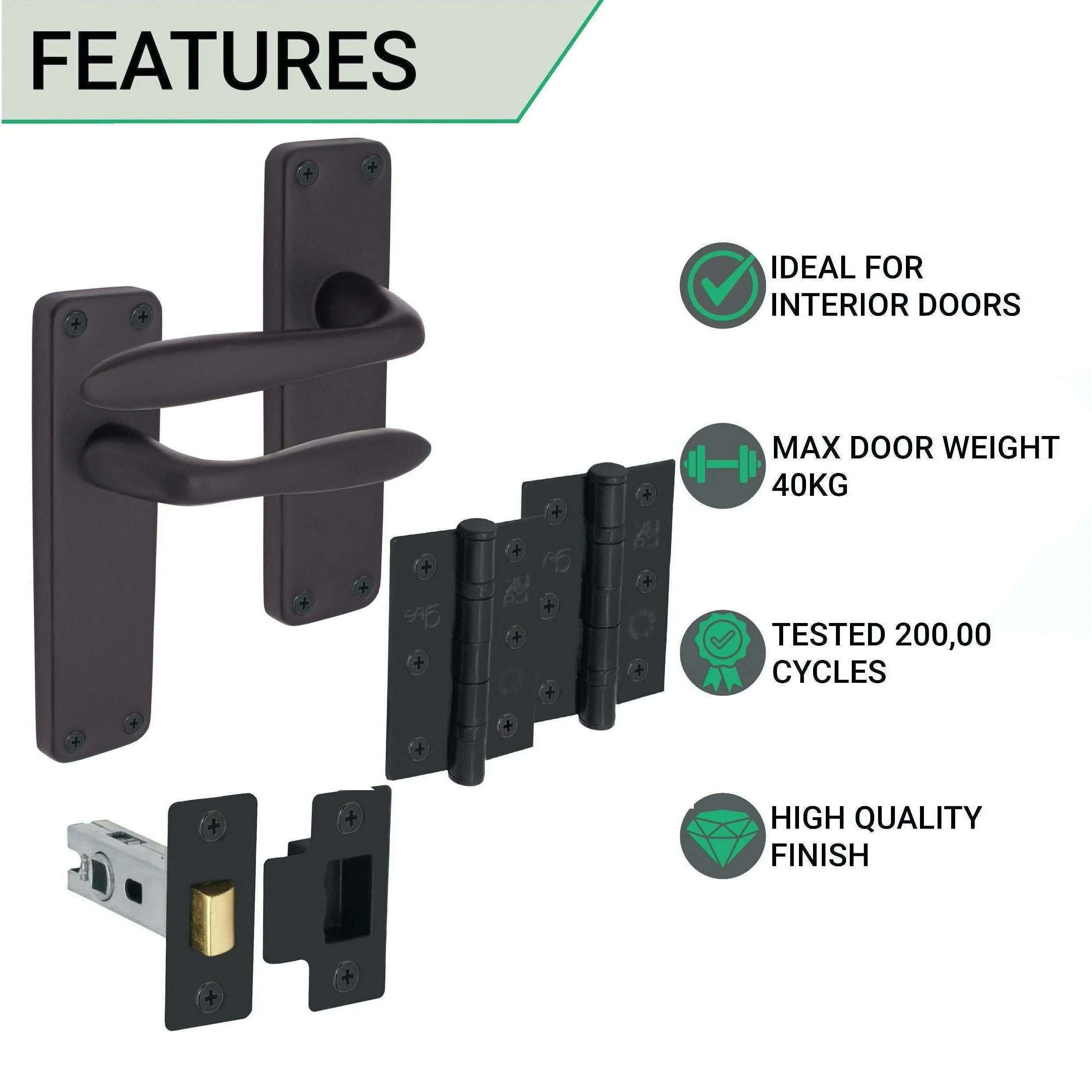 Sassari Matt Black Lever Door Handle Pack - Latch - Image 2