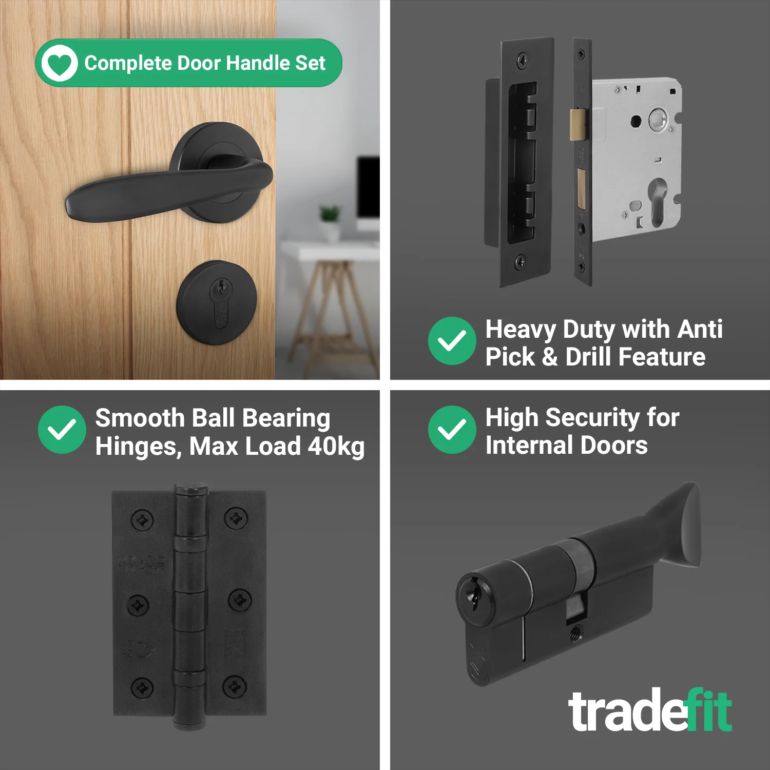 Sassari Matt Black Lever on Rose Door Handle Kit - 80mm Euro Sashlock and Thumbturn Cylinder - Keyed to Differ - Image 5