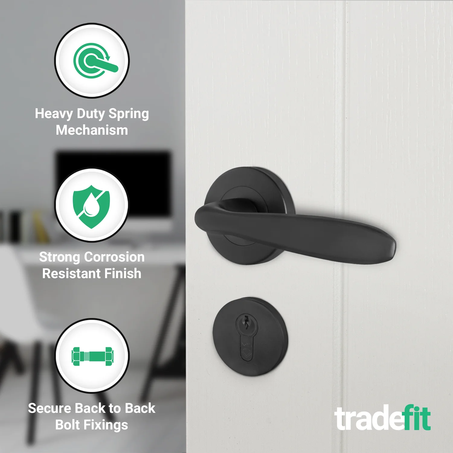 Sassari Matt Black Lever on Rose Door Handle Kit - 80mm Euro Sashlock and Thumbturn Cylinder - Master Keyed - Image 4
