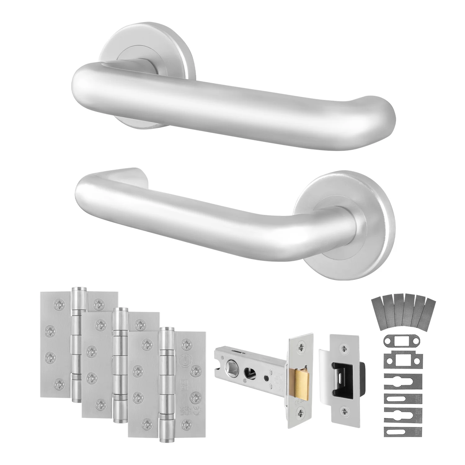 Satin Aluminium Return to Door Handle on Rose Fire Door Pack - Latch - FD30/60