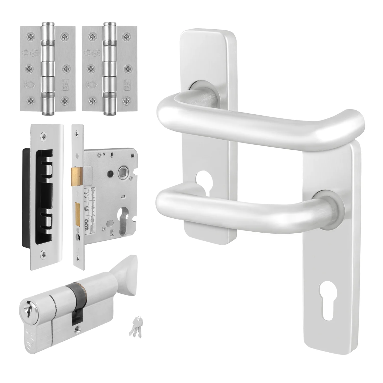 Satin Aluminium Return to Door Handle Pack - Euro Sashlock and Thumbturn Cylinder
