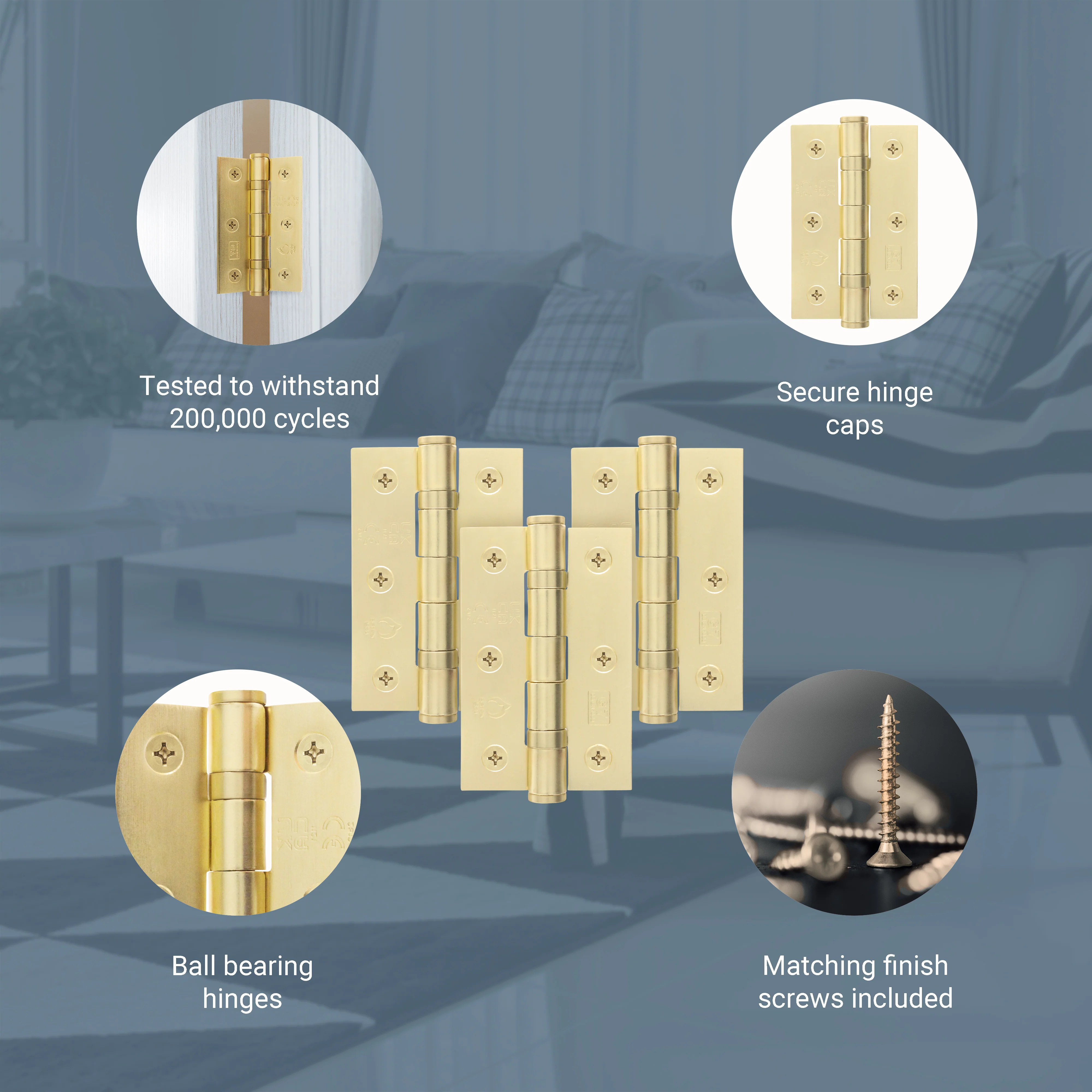 Satin Brass Fire Door Hinges - 3 Inch/76mm - Grade 7 Steel Ball Bearing - Pack of 3 Hinges - Image 4