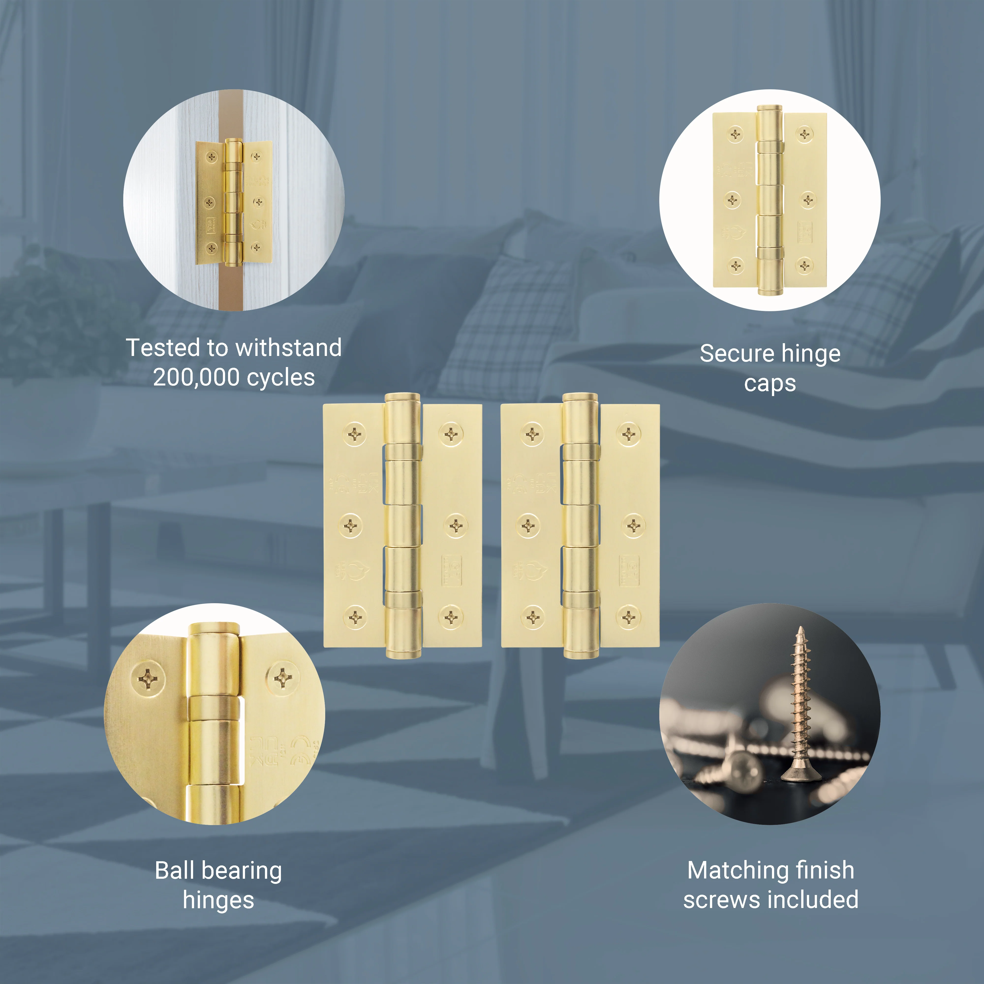 Satin Brass Fire Door Hinges - 3 Inch/76mm - Grade 7 Steel Ball Bearing - Pair - Image 4